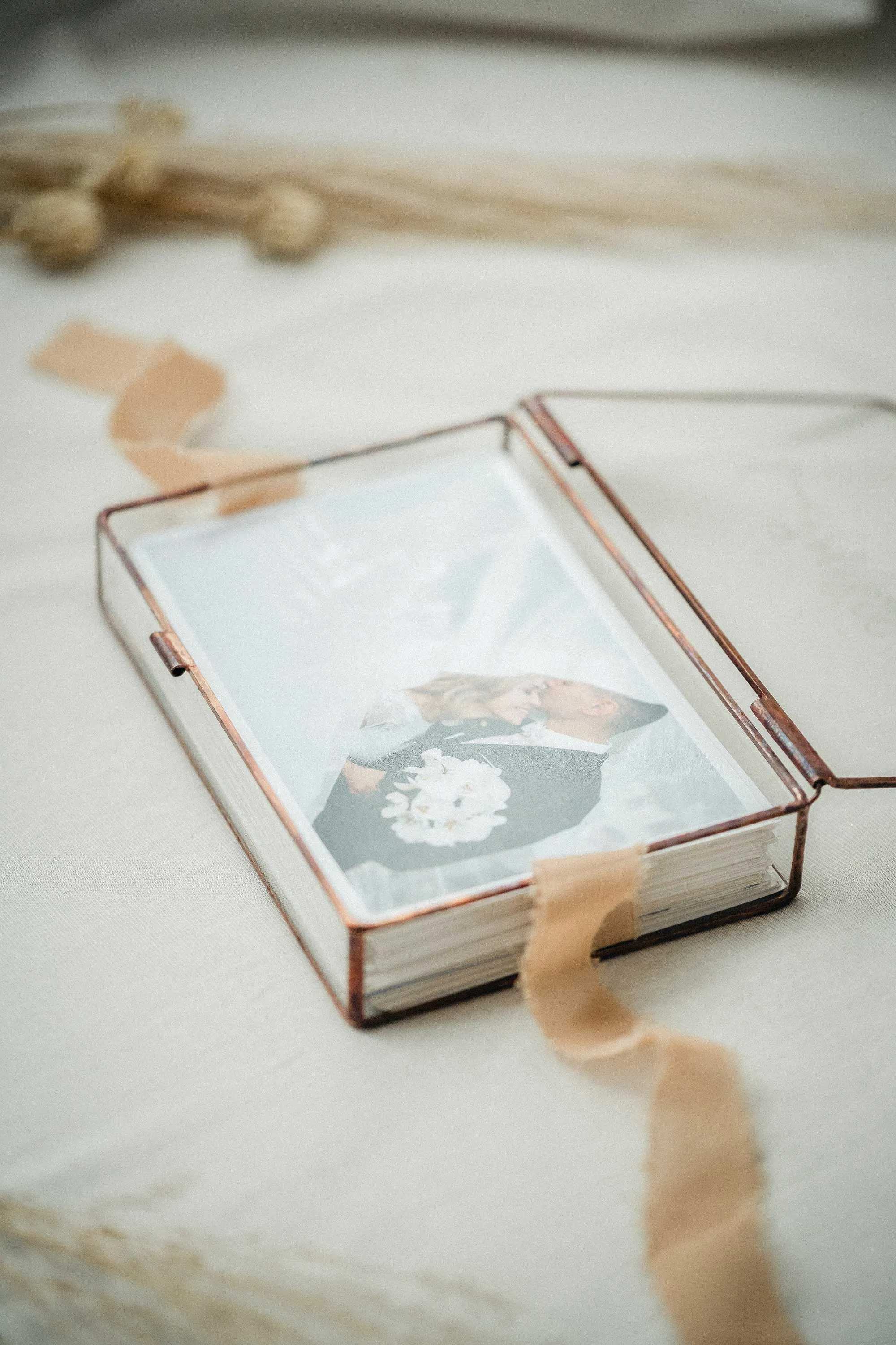 Handmade Rose Gold Glass Photo Box for Wedding Photographers