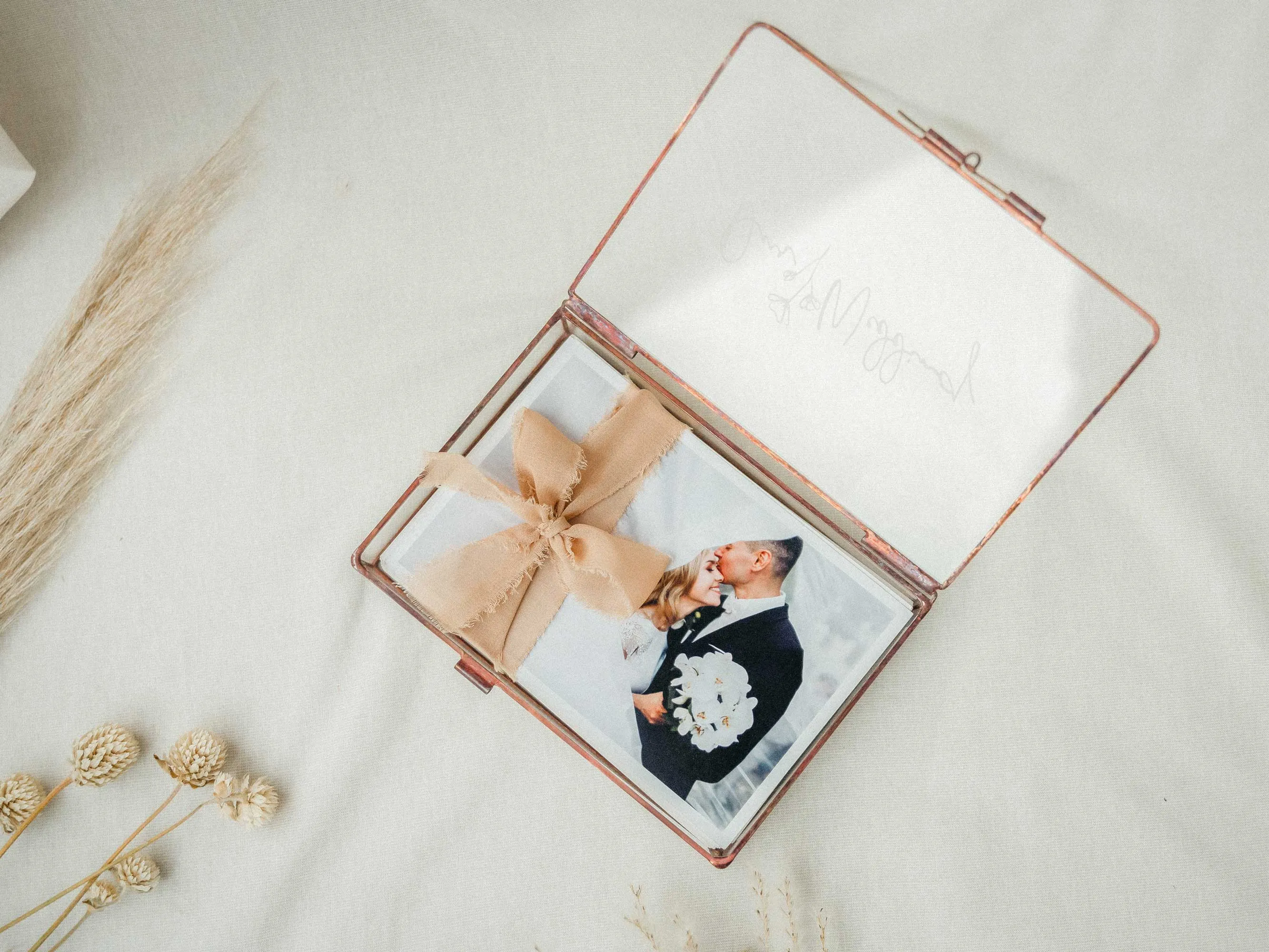 Handmade Rose Gold Glass Photo Box for Wedding Photographers