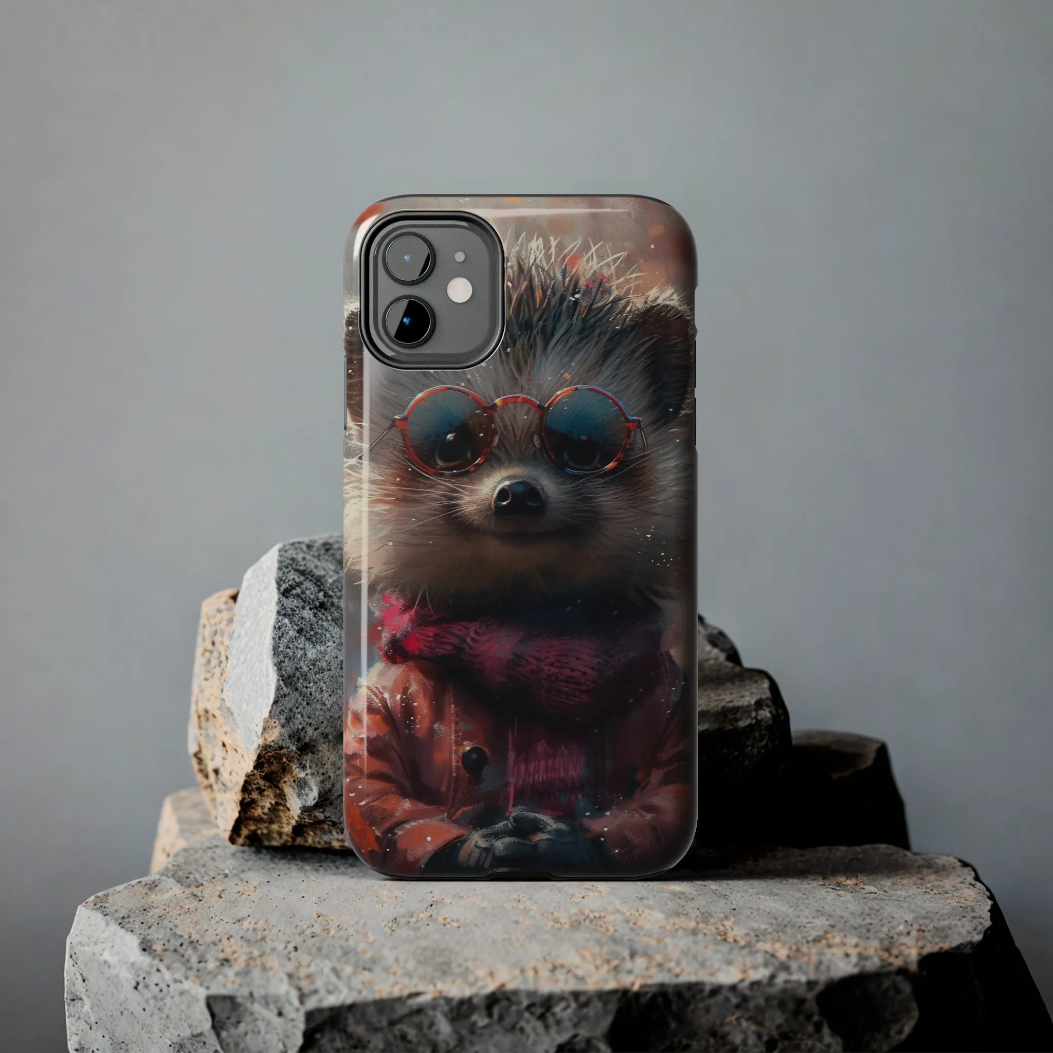 Hedgehog with Glasses and Scarf Design Phone Case- Lightweight, Impact Resistant Cover for iPhone 6, 6s, 12, 13, 14, 15