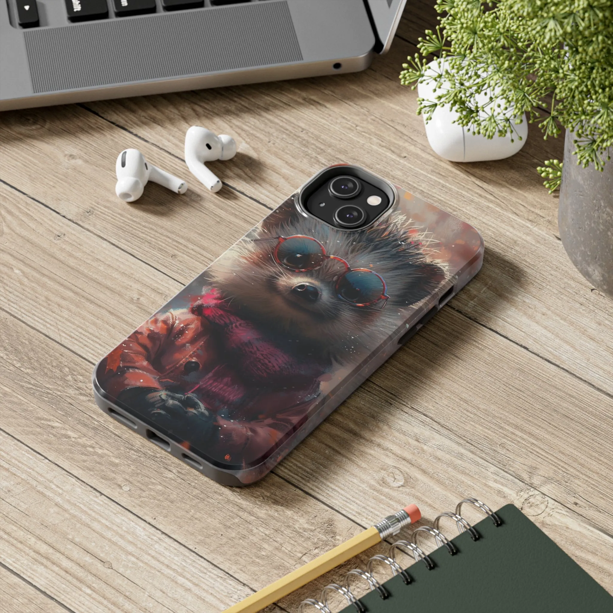 Hedgehog with Glasses and Scarf Design Phone Case- Lightweight, Impact Resistant Cover for iPhone 6, 6s, 12, 13, 14, 15