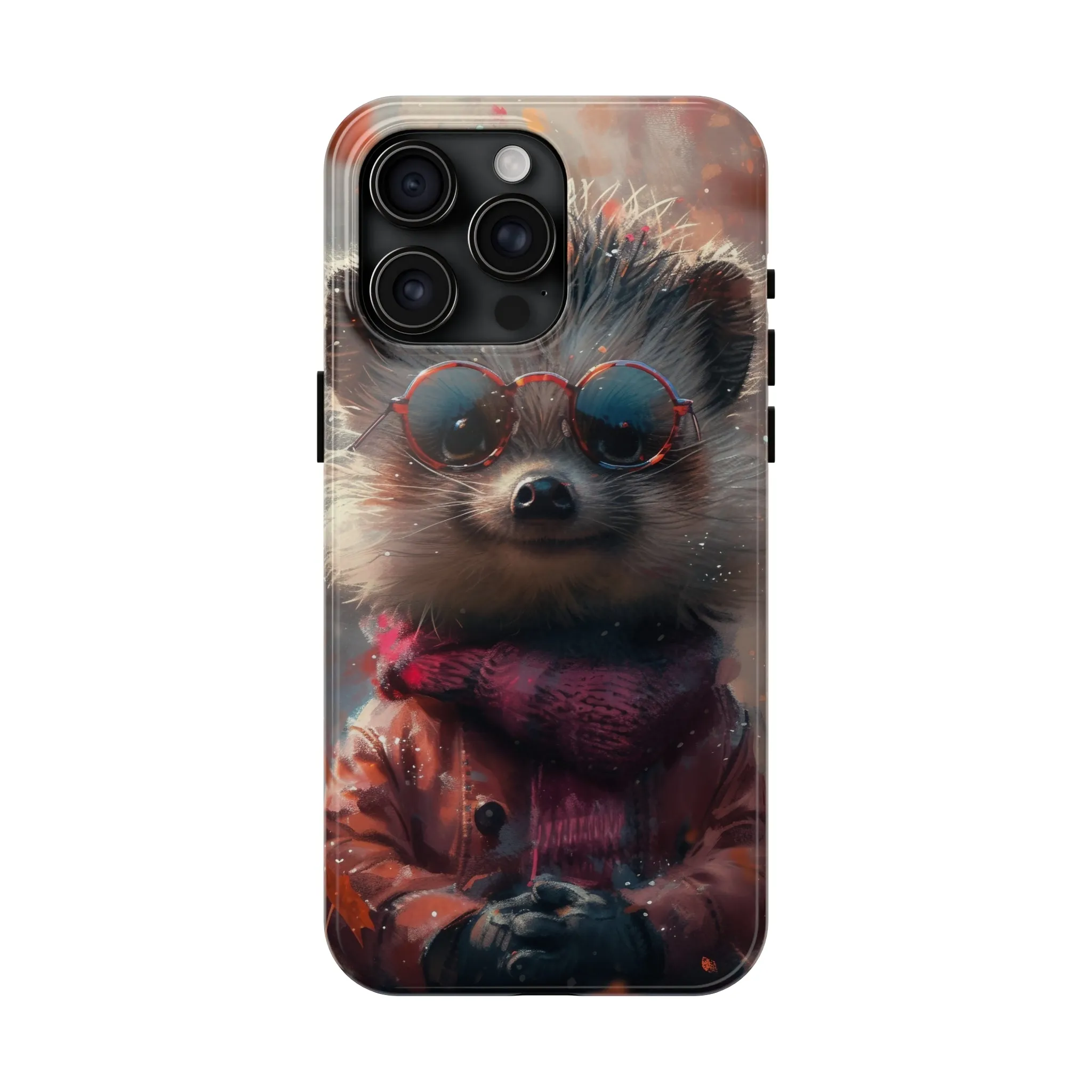 Hedgehog with Glasses and Scarf Design Phone Case- Lightweight, Impact Resistant Cover for iPhone 6, 6s, 12, 13, 14, 15