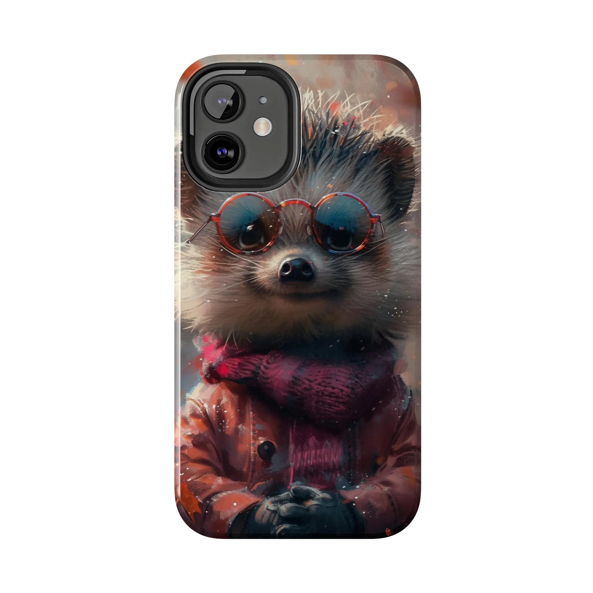 Hedgehog with Glasses and Scarf Design Phone Case- Lightweight, Impact Resistant Cover for iPhone 6, 6s, 12, 13, 14, 15