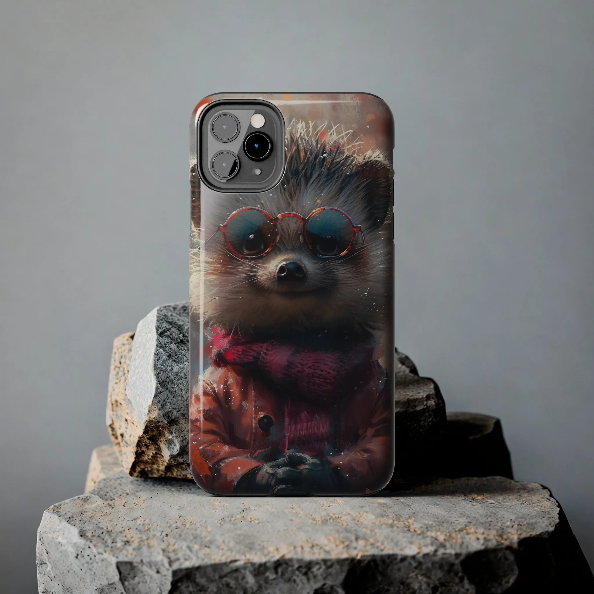 Hedgehog with Glasses and Scarf Design Phone Case- Lightweight, Impact Resistant Cover for iPhone 6, 6s, 12, 13, 14, 15