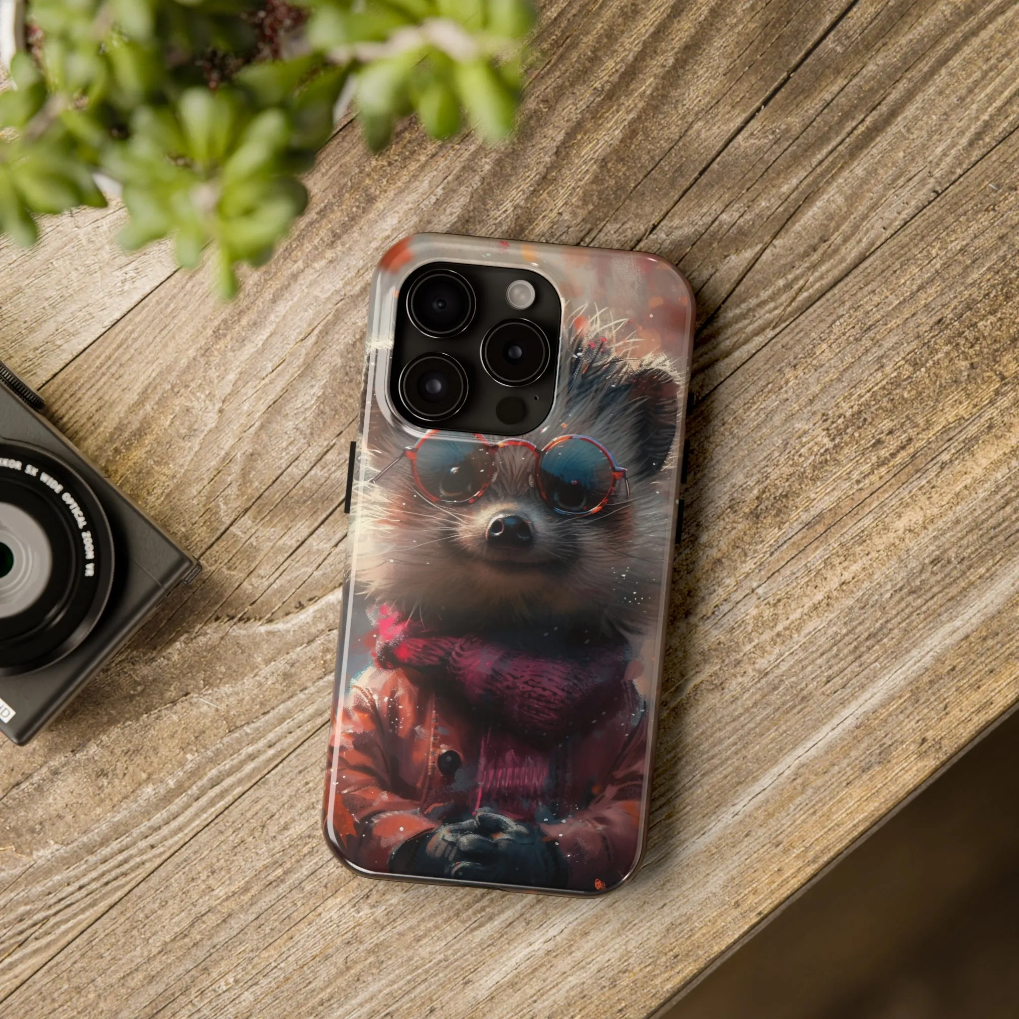 Hedgehog with Glasses and Scarf Design Phone Case- Lightweight, Impact Resistant Cover for iPhone 6, 6s, 12, 13, 14, 15