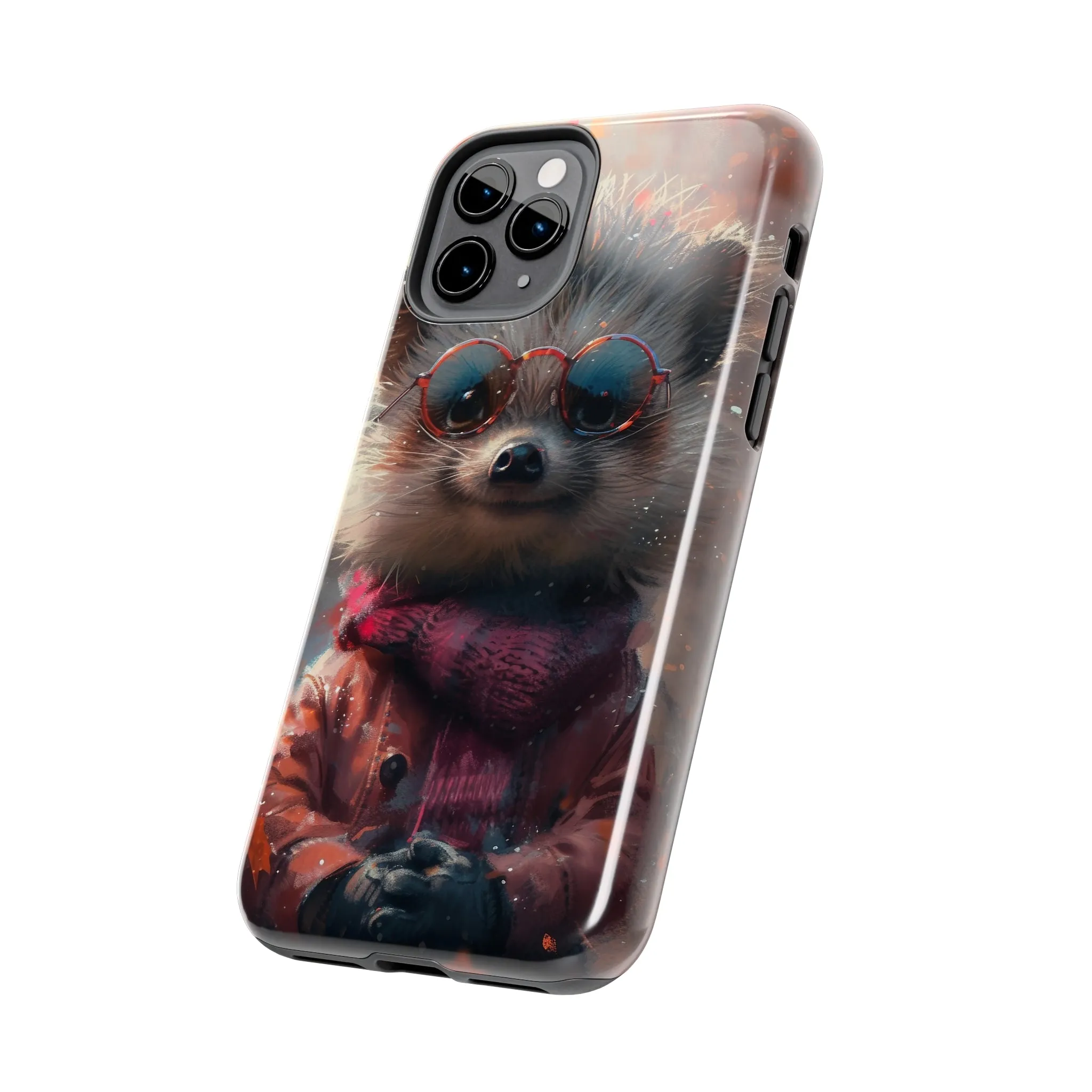 Hedgehog with Glasses and Scarf Design Phone Case- Lightweight, Impact Resistant Cover for iPhone 6, 6s, 12, 13, 14, 15