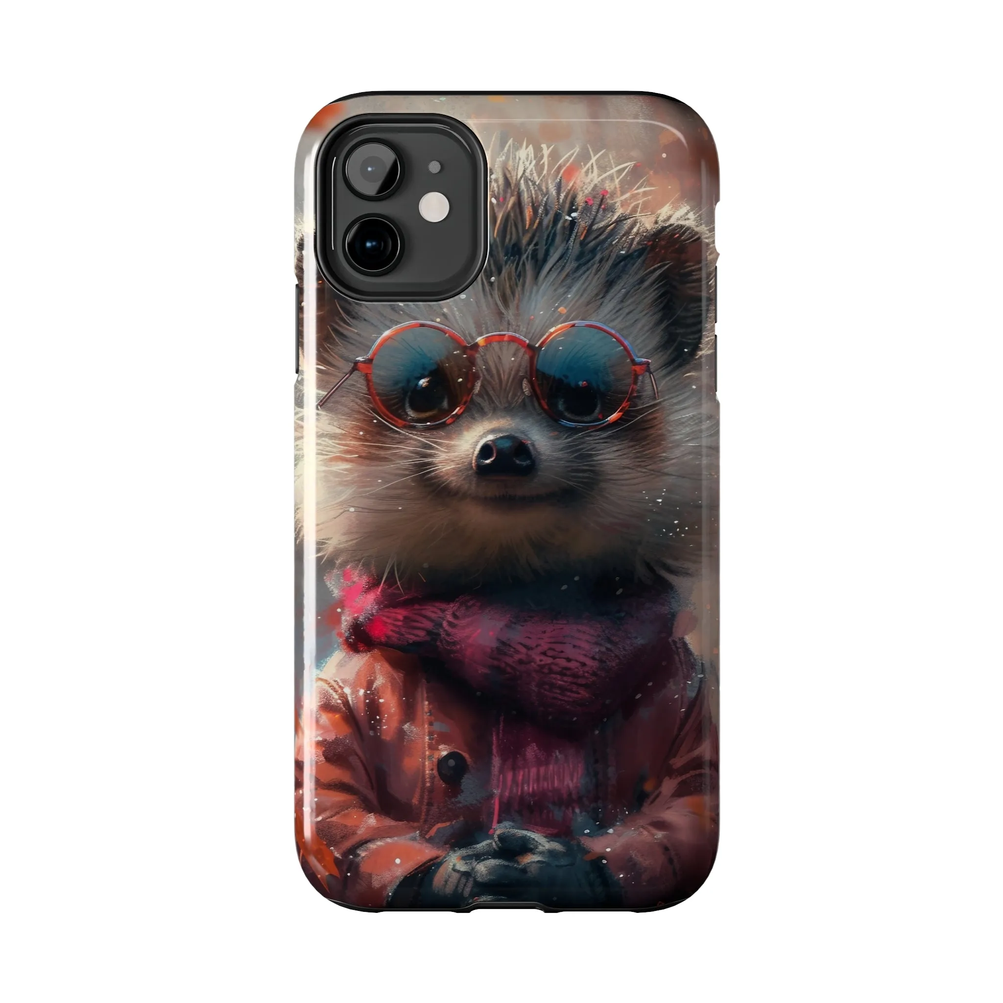 Hedgehog with Glasses and Scarf Design Phone Case- Lightweight, Impact Resistant Cover for iPhone 6, 6s, 12, 13, 14, 15