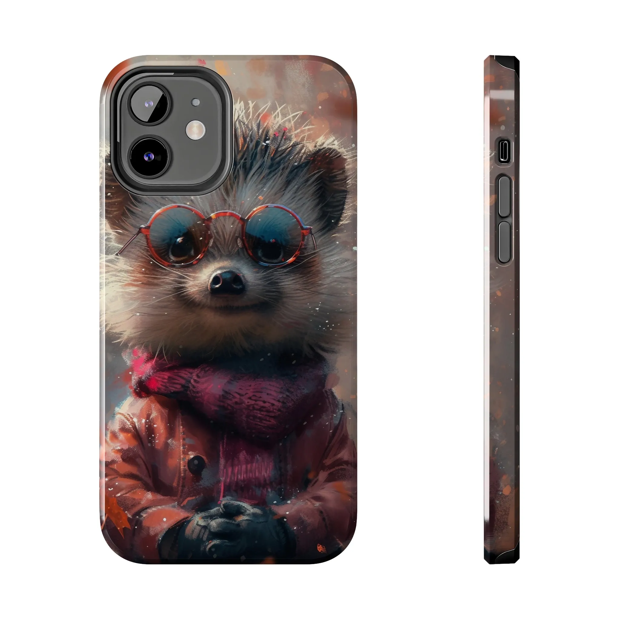 Hedgehog with Glasses and Scarf Design Phone Case- Lightweight, Impact Resistant Cover for iPhone 6, 6s, 12, 13, 14, 15