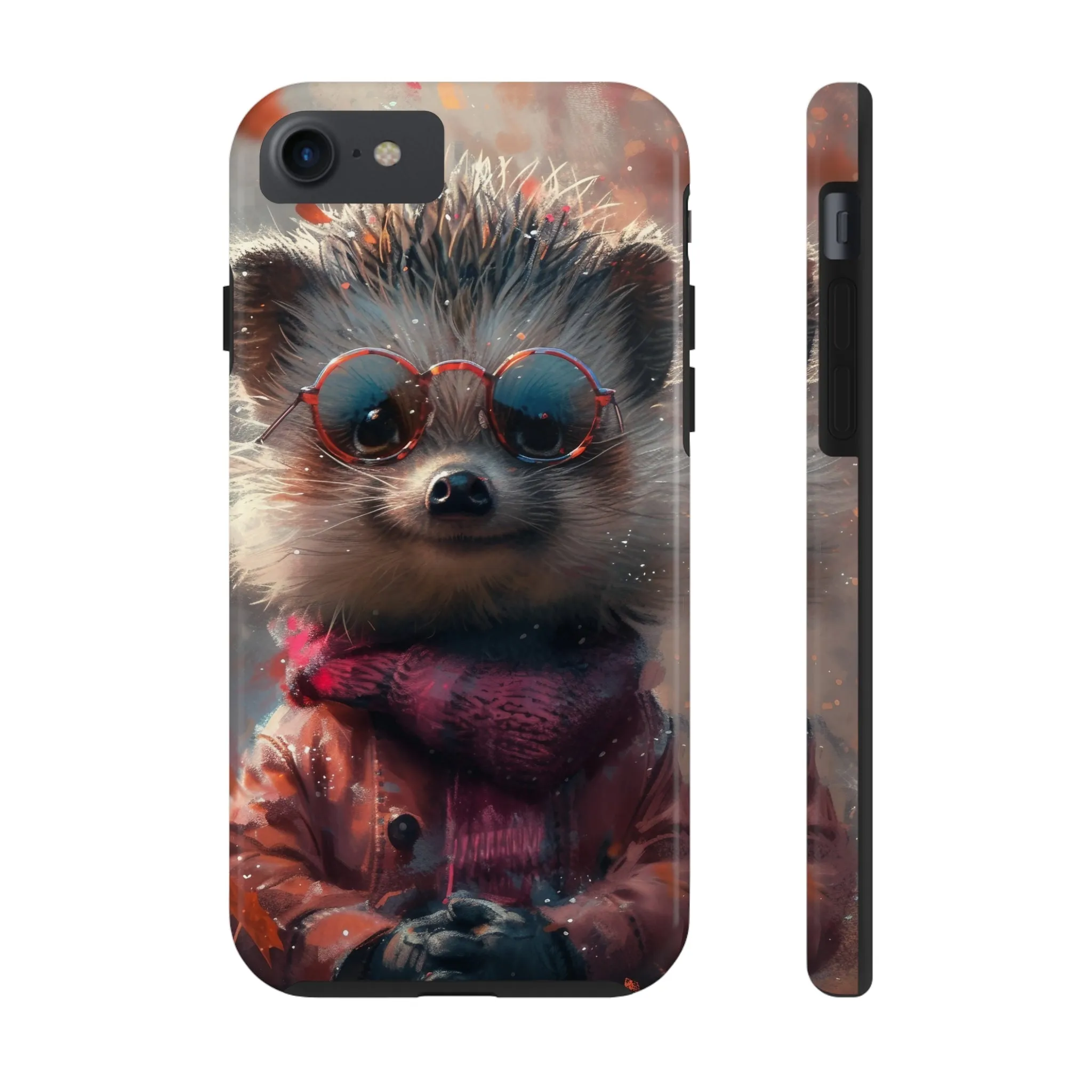 Hedgehog with Glasses and Scarf Design Phone Case- Lightweight, Impact Resistant Cover for iPhone 6, 6s, 12, 13, 14, 15