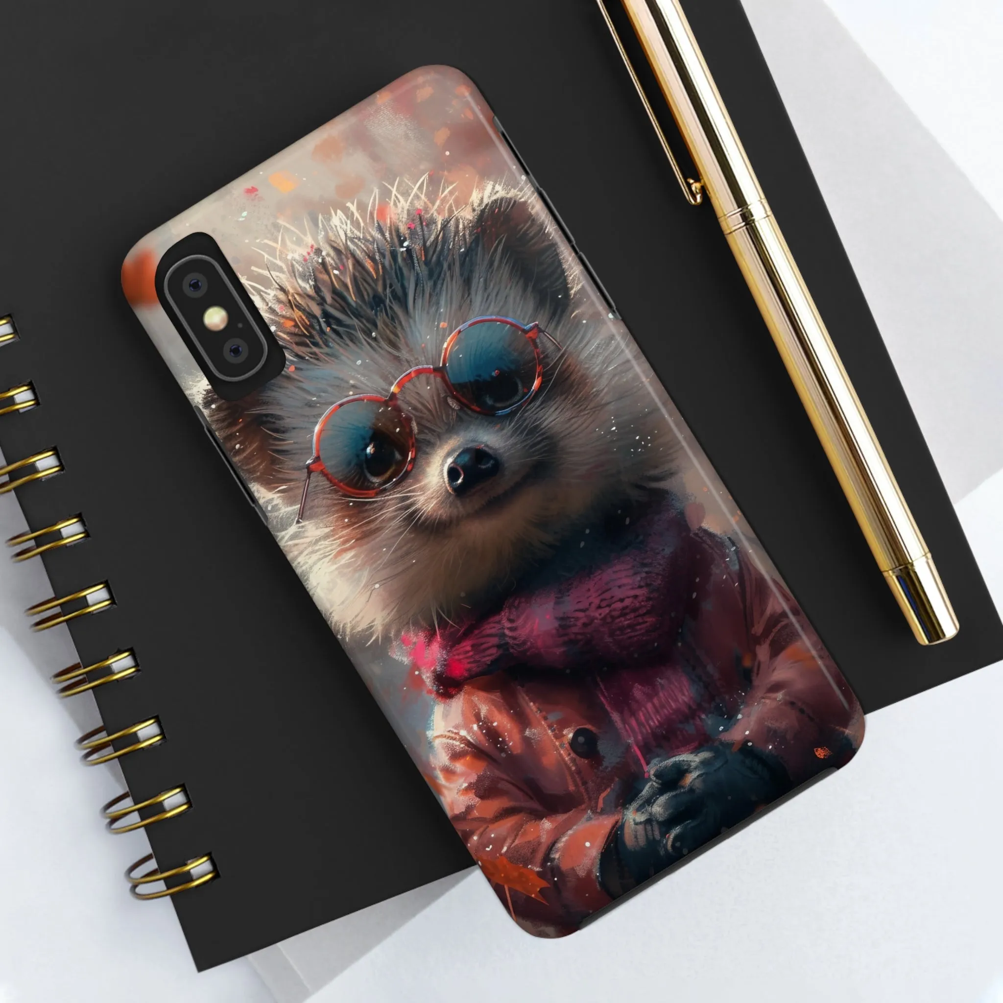 Hedgehog with Glasses and Scarf Design Phone Case- Lightweight, Impact Resistant Cover for iPhone 6, 6s, 12, 13, 14, 15