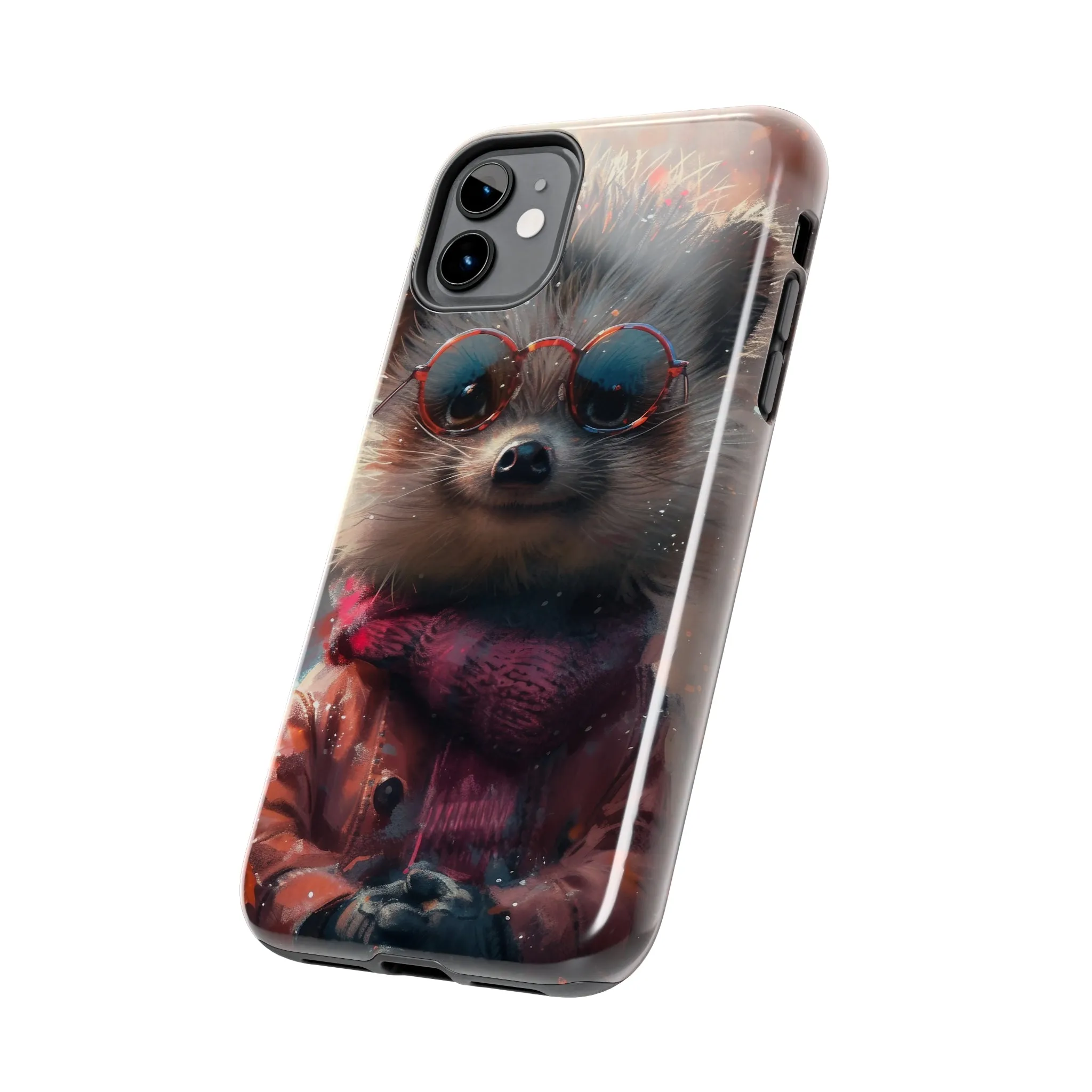 Hedgehog with Glasses and Scarf Design Phone Case- Lightweight, Impact Resistant Cover for iPhone 6, 6s, 12, 13, 14, 15