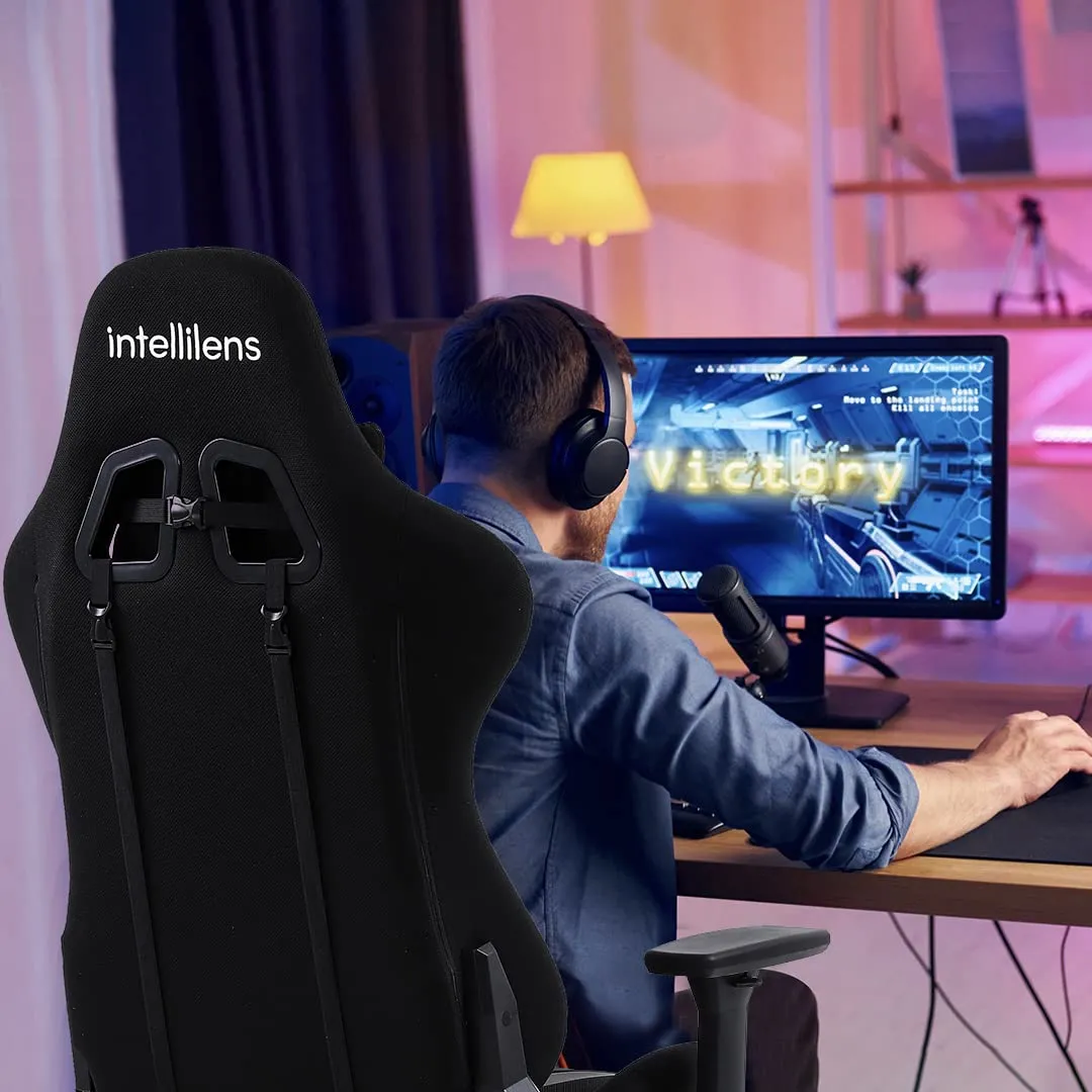 INTERCEPTOR Ergonomic Gaming Chair & Gaming Mat Combo | Premium Fabric, Adjustable Neck & Lumbar Pillow, 3D Adjustable Armrests