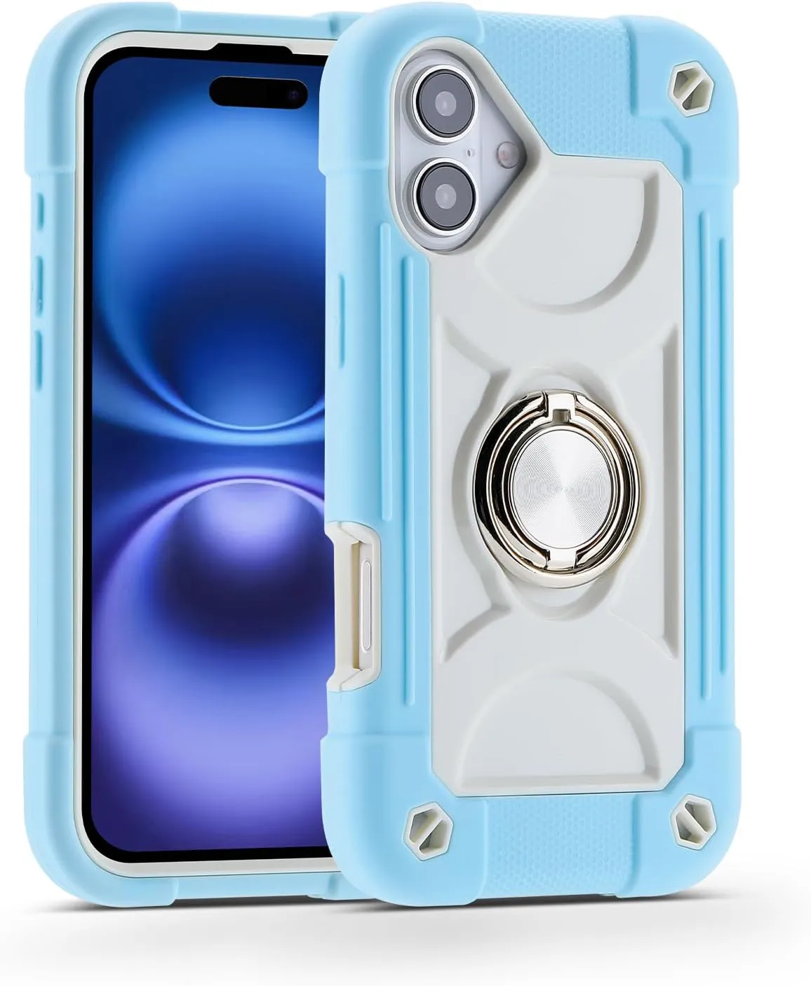 iPhone 16 Case 6.1 Inch Ring Stand Military Grade Drop Protection Full Body Rugged Heavy Duty Case Cover