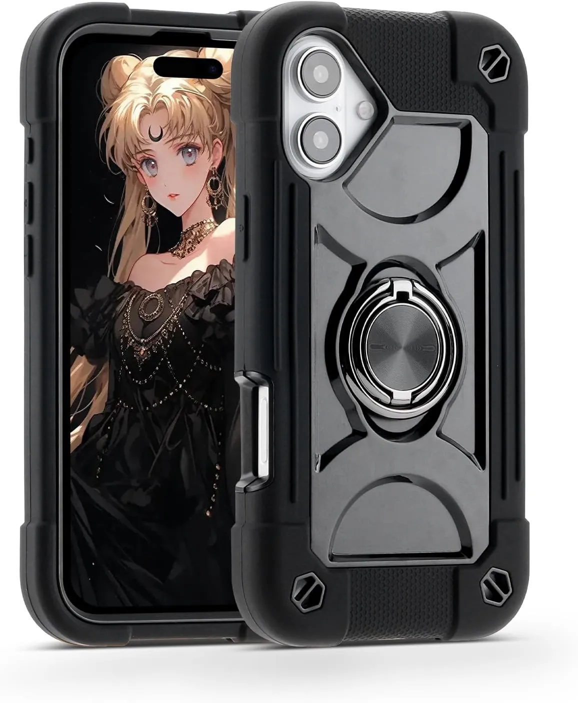 iPhone 16 Case 6.1 Inch Ring Stand Military Grade Drop Protection Full Body Rugged Heavy Duty Case Cover