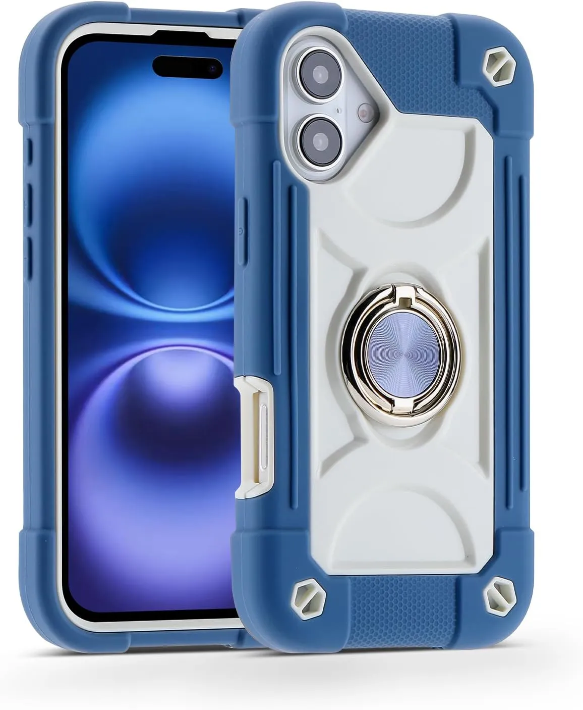 iPhone 16 Case 6.1 Inch Ring Stand Military Grade Drop Protection Full Body Rugged Heavy Duty Case Cover