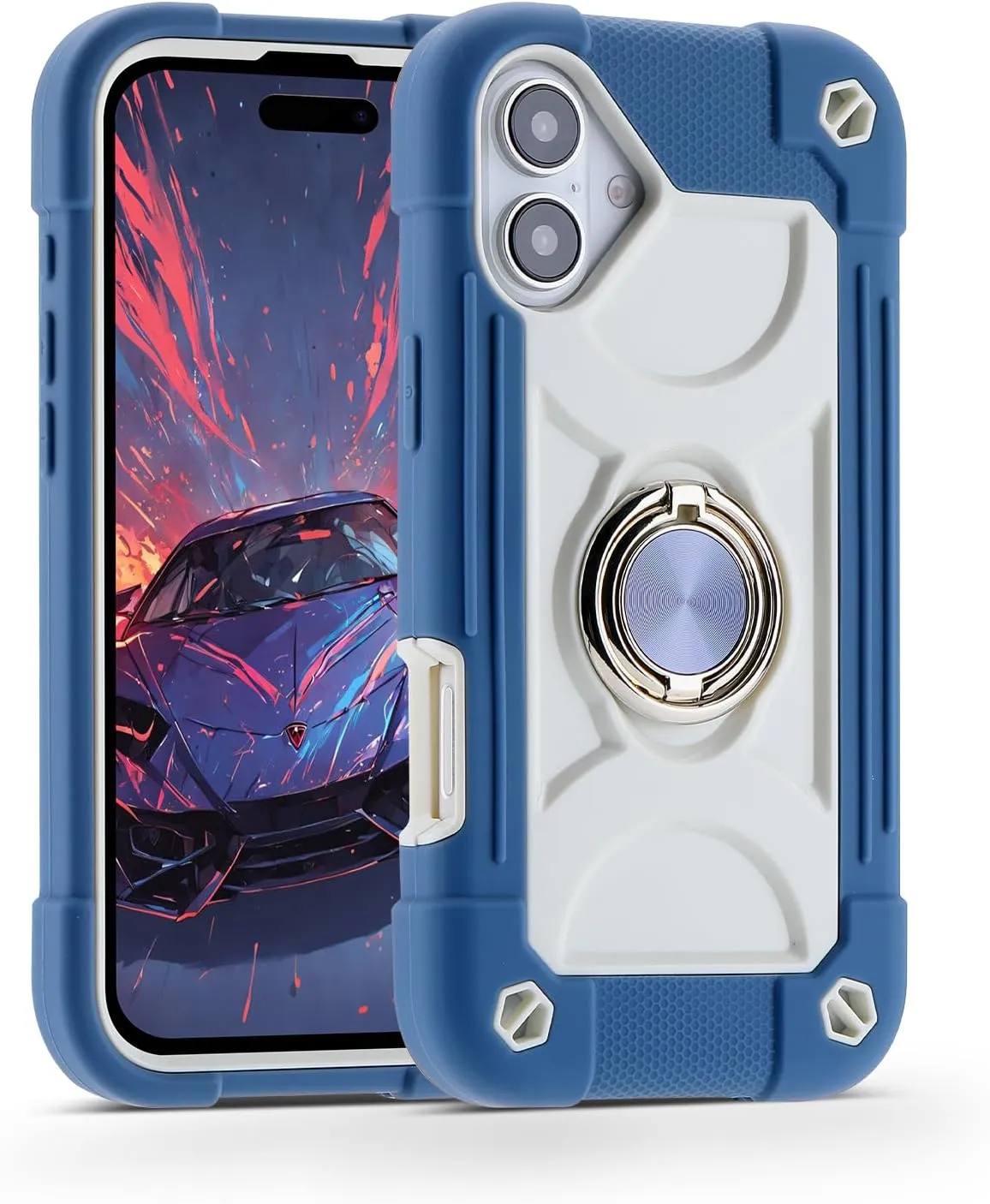 iPhone 16 Case 6.1 Inch Ring Stand Military Grade Drop Protection Full Body Rugged Heavy Duty Case Cover