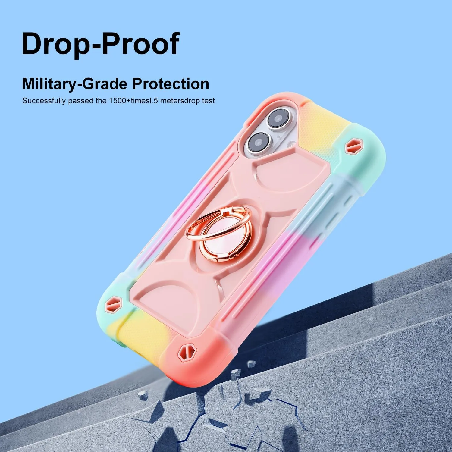 iPhone 16 Case 6.1 Inch Ring Stand Military Grade Drop Protection Full Body Rugged Heavy Duty Case Cover