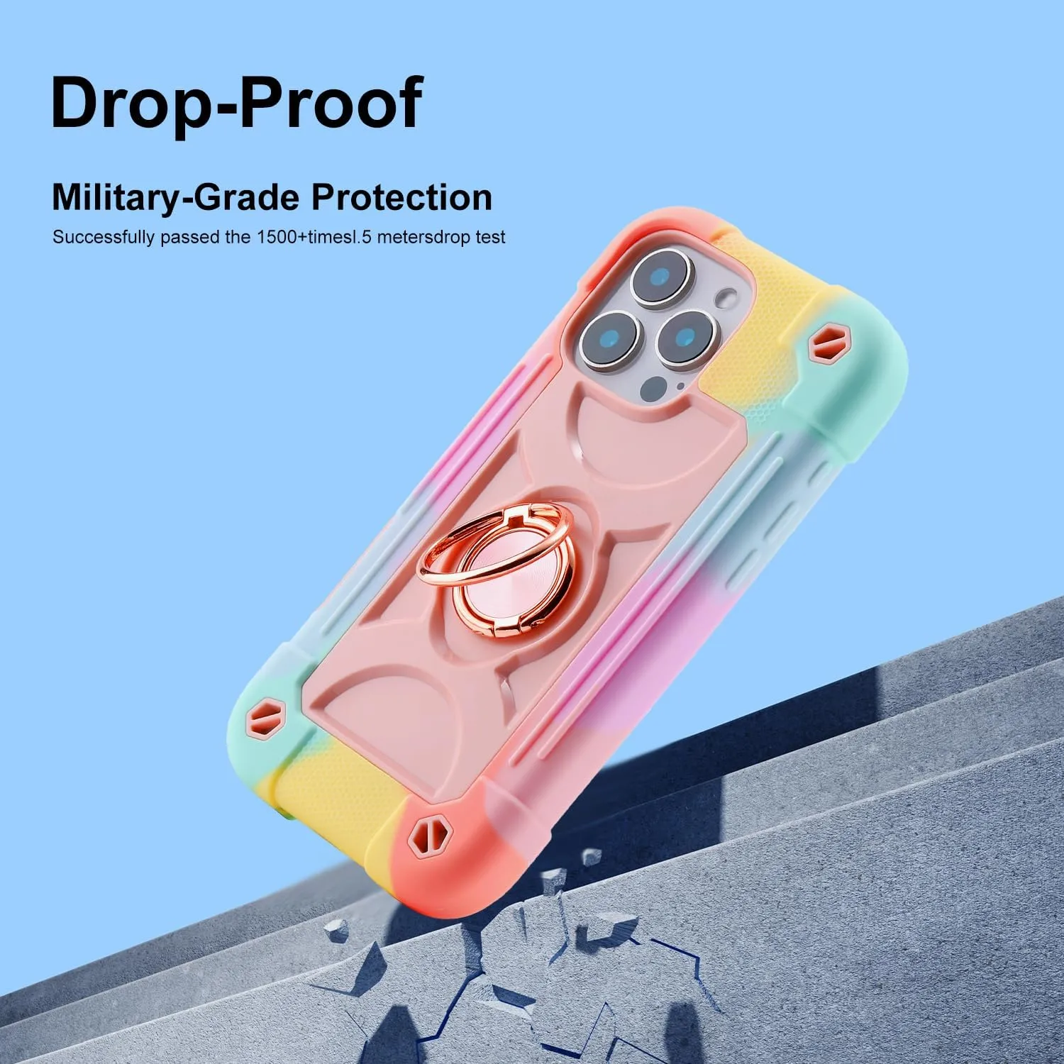 iPhone 16 Case 6.1 Inch Ring Stand Military Grade Drop Protection Full Body Rugged Heavy Duty Case Cover