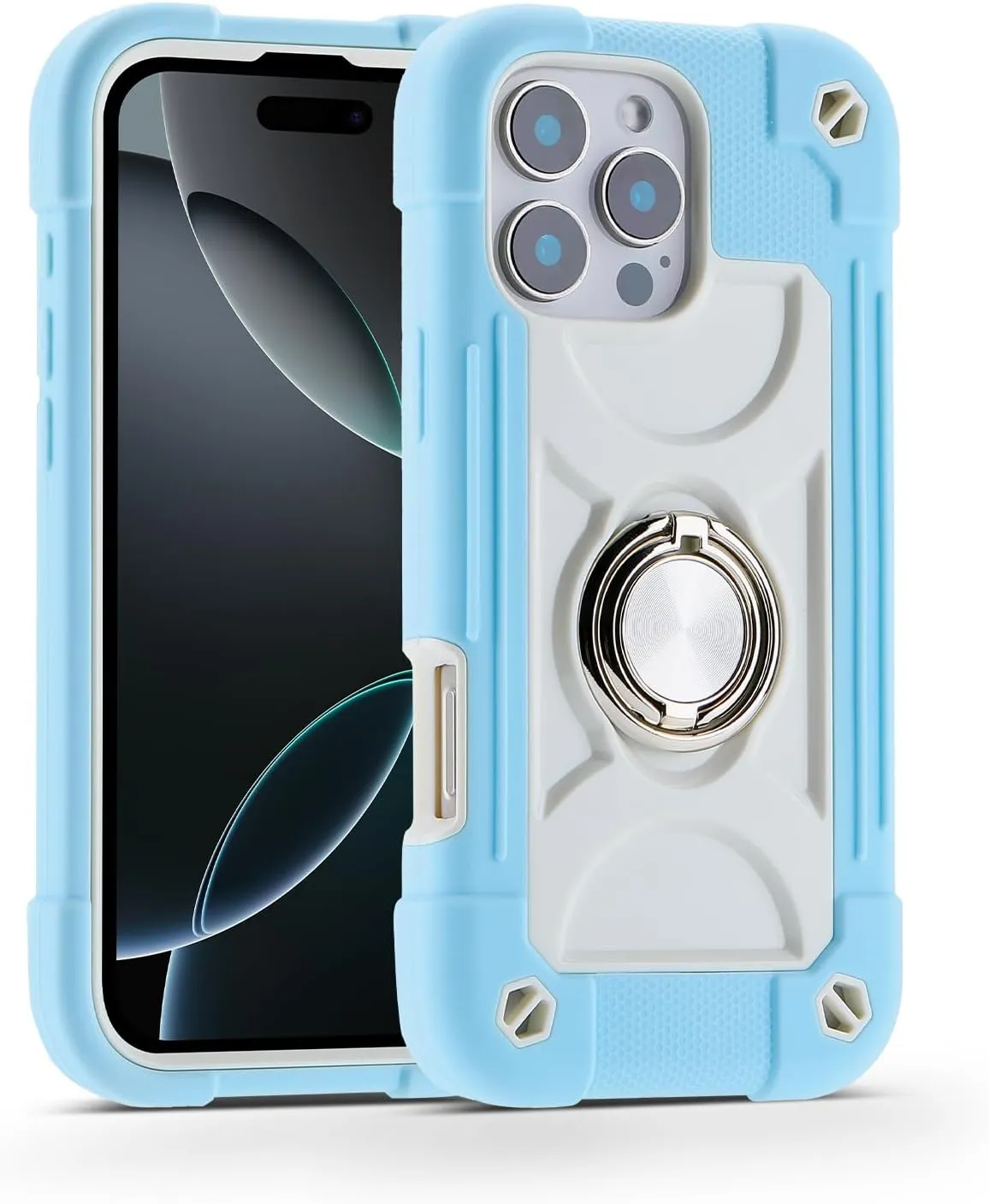 iPhone 16 Case 6.1 Inch Ring Stand Military Grade Drop Protection Full Body Rugged Heavy Duty Case Cover