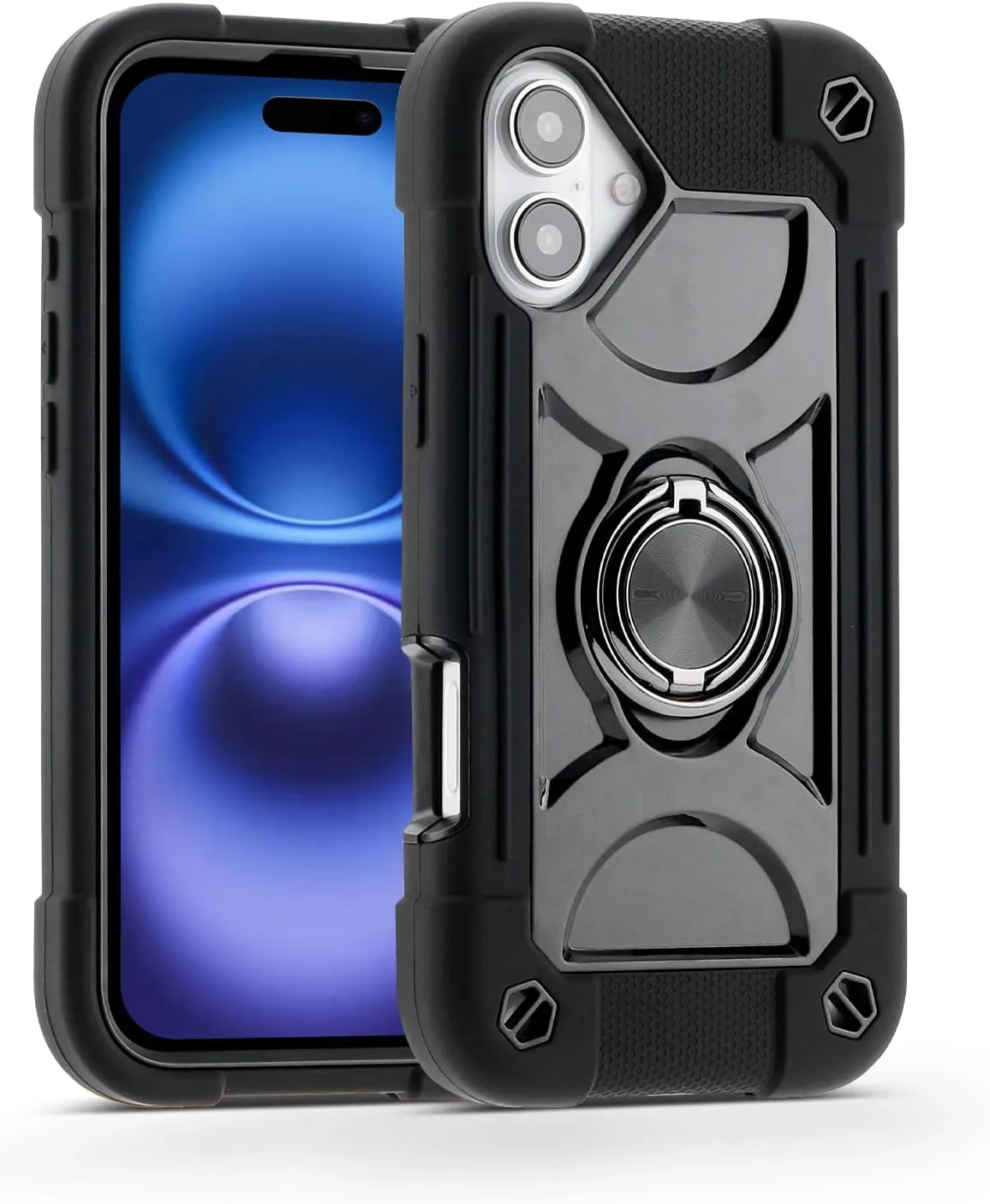 iPhone 16 Case 6.1 Inch Ring Stand Military Grade Drop Protection Full Body Rugged Heavy Duty Case Cover