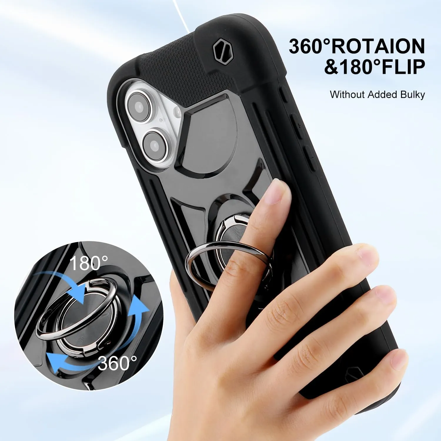 iPhone 16 Case 6.1 Inch Ring Stand Military Grade Drop Protection Full Body Rugged Heavy Duty Case Cover