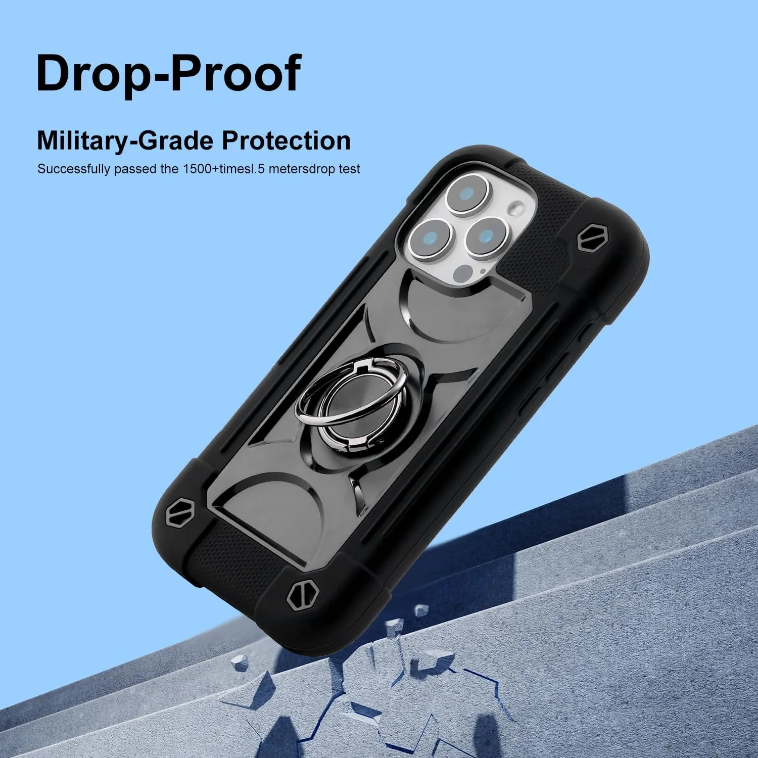 iPhone 16 Case 6.1 Inch Ring Stand Military Grade Drop Protection Full Body Rugged Heavy Duty Case Cover