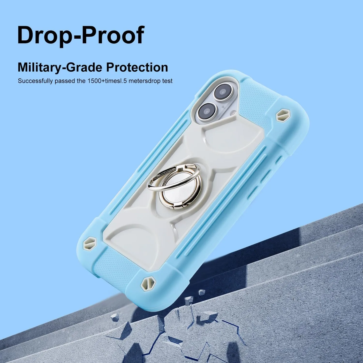 iPhone 16 Case 6.1 Inch Ring Stand Military Grade Drop Protection Full Body Rugged Heavy Duty Case Cover