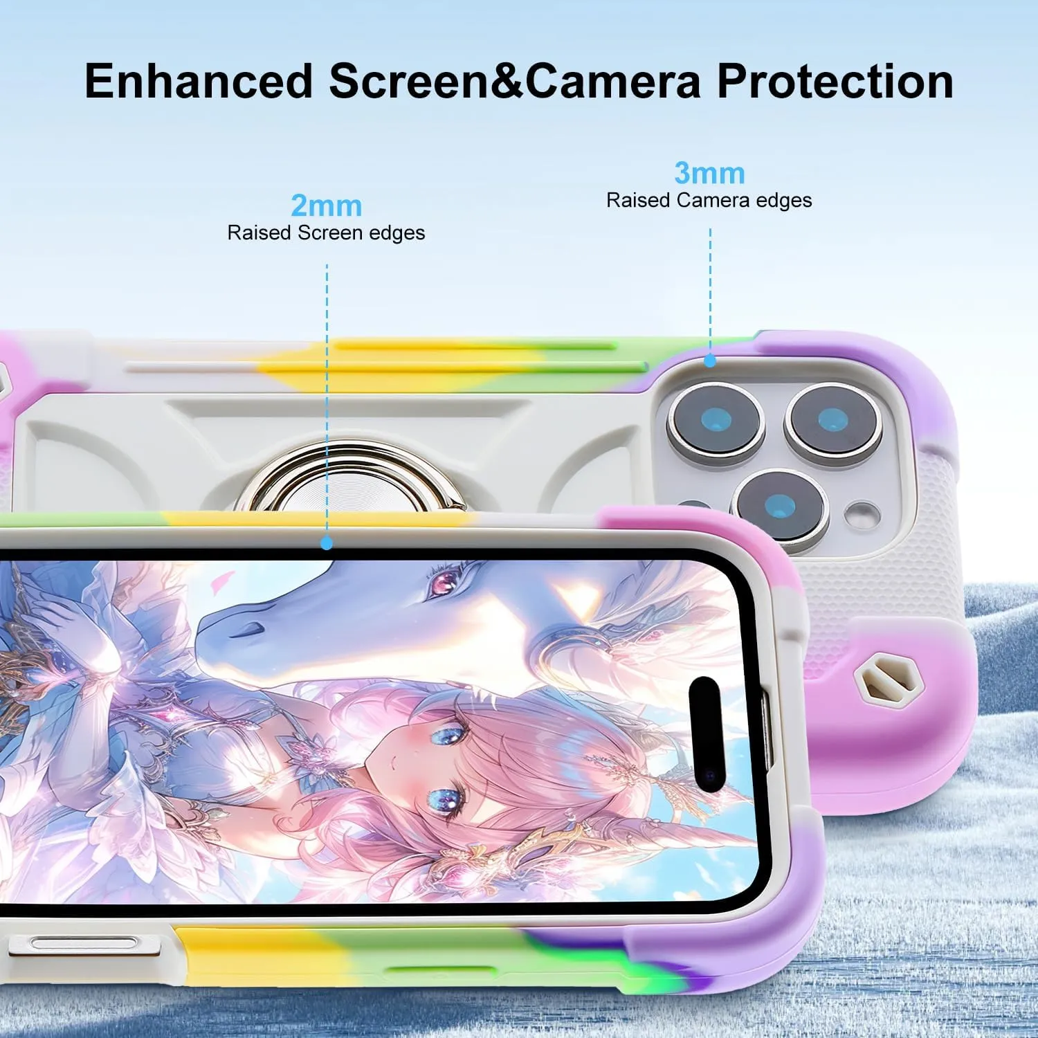 iPhone 16 Case 6.1 Inch Ring Stand Military Grade Drop Protection Full Body Rugged Heavy Duty Case Cover