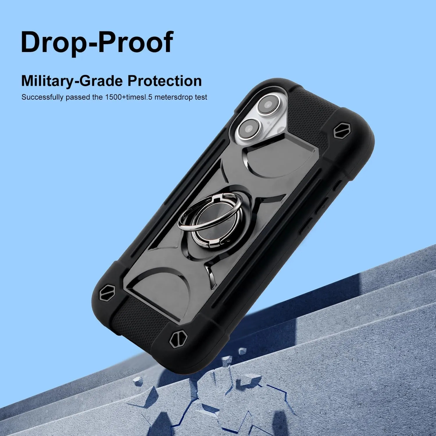 iPhone 16 Case 6.1 Inch Ring Stand Military Grade Drop Protection Full Body Rugged Heavy Duty Case Cover