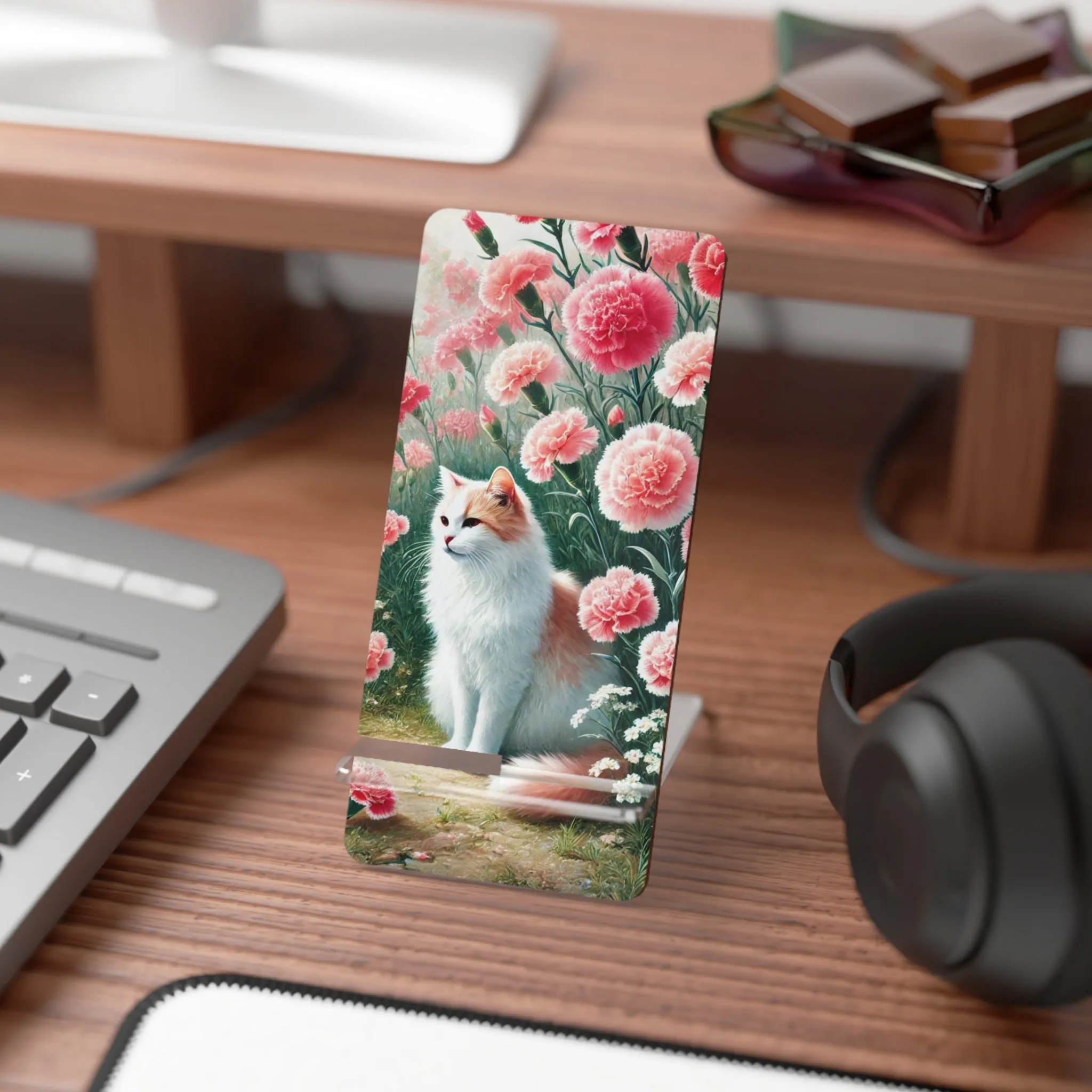 January Birth Flower - Cat Lover - Mobile Display Stand for Smartphones