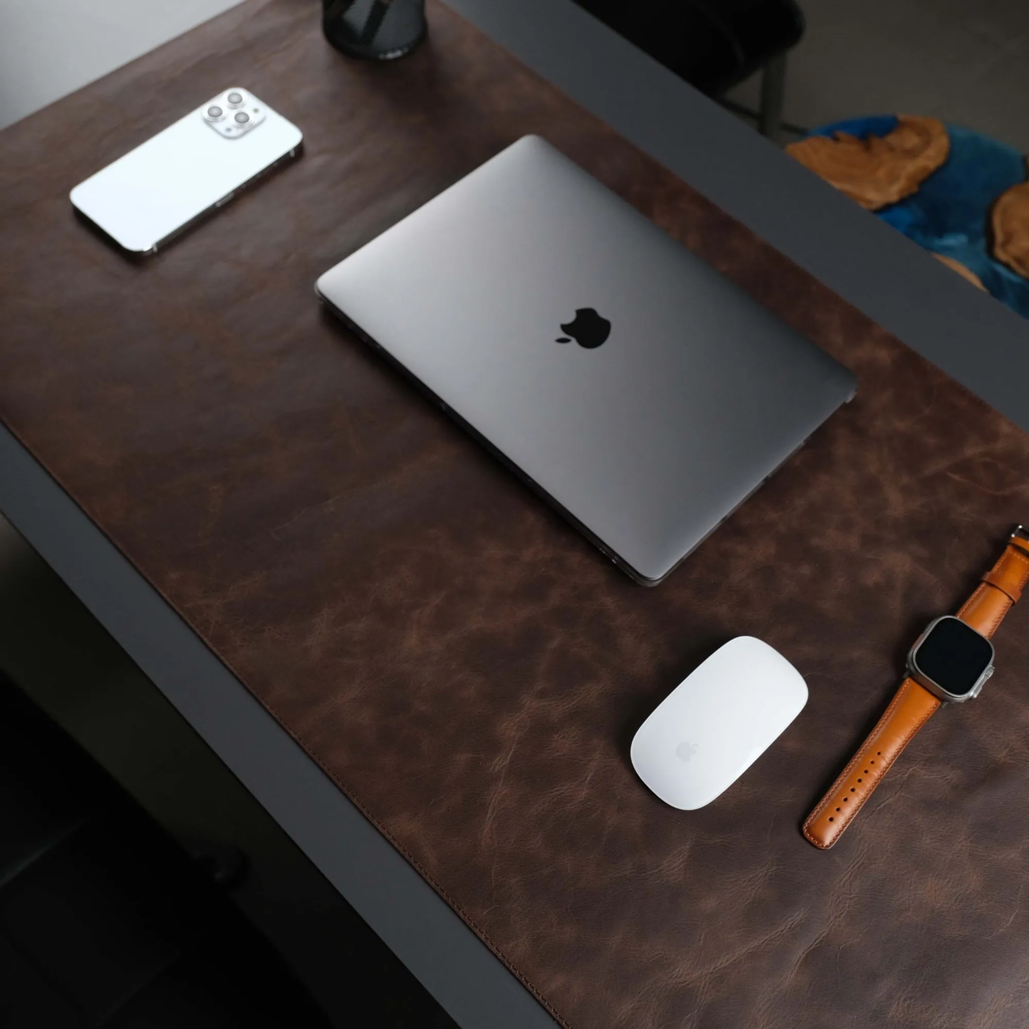 Jersey Dark Brown Leather Desk Pad for Office and Home