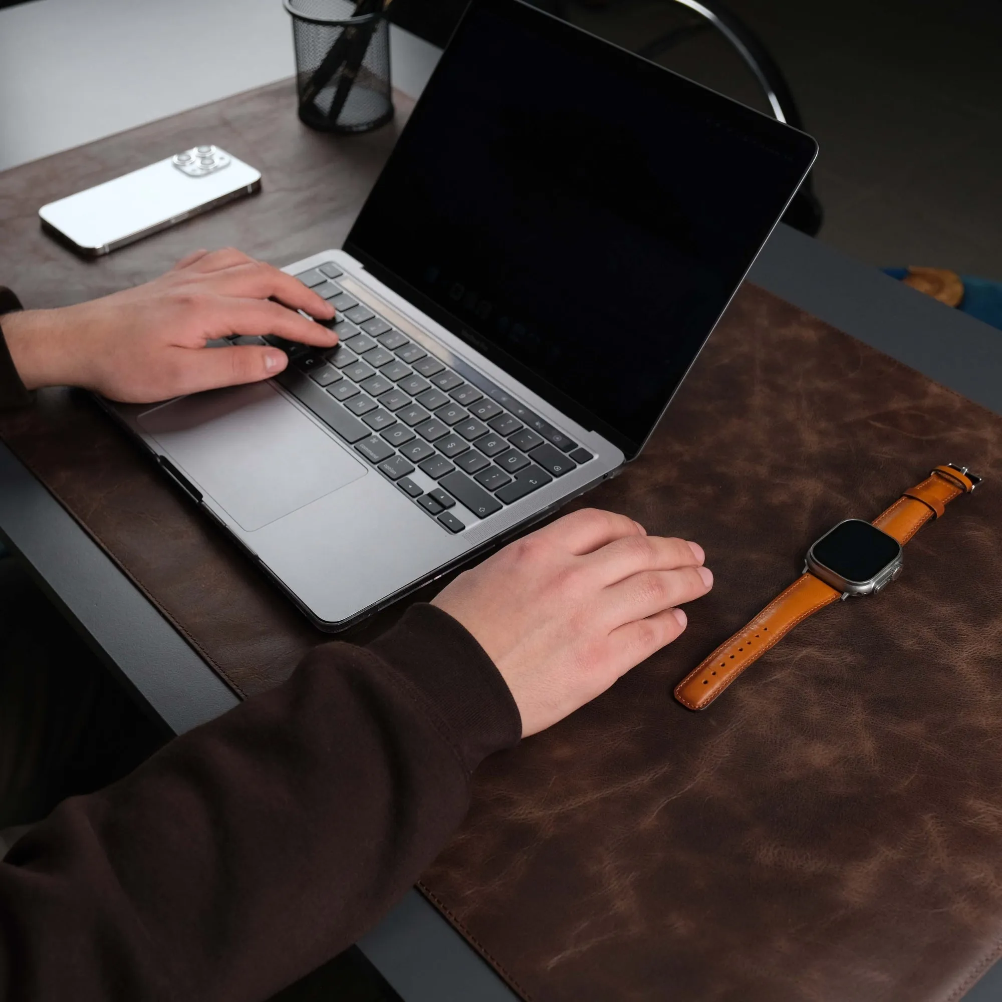 Jersey Dark Brown Leather Desk Pad for Office and Home