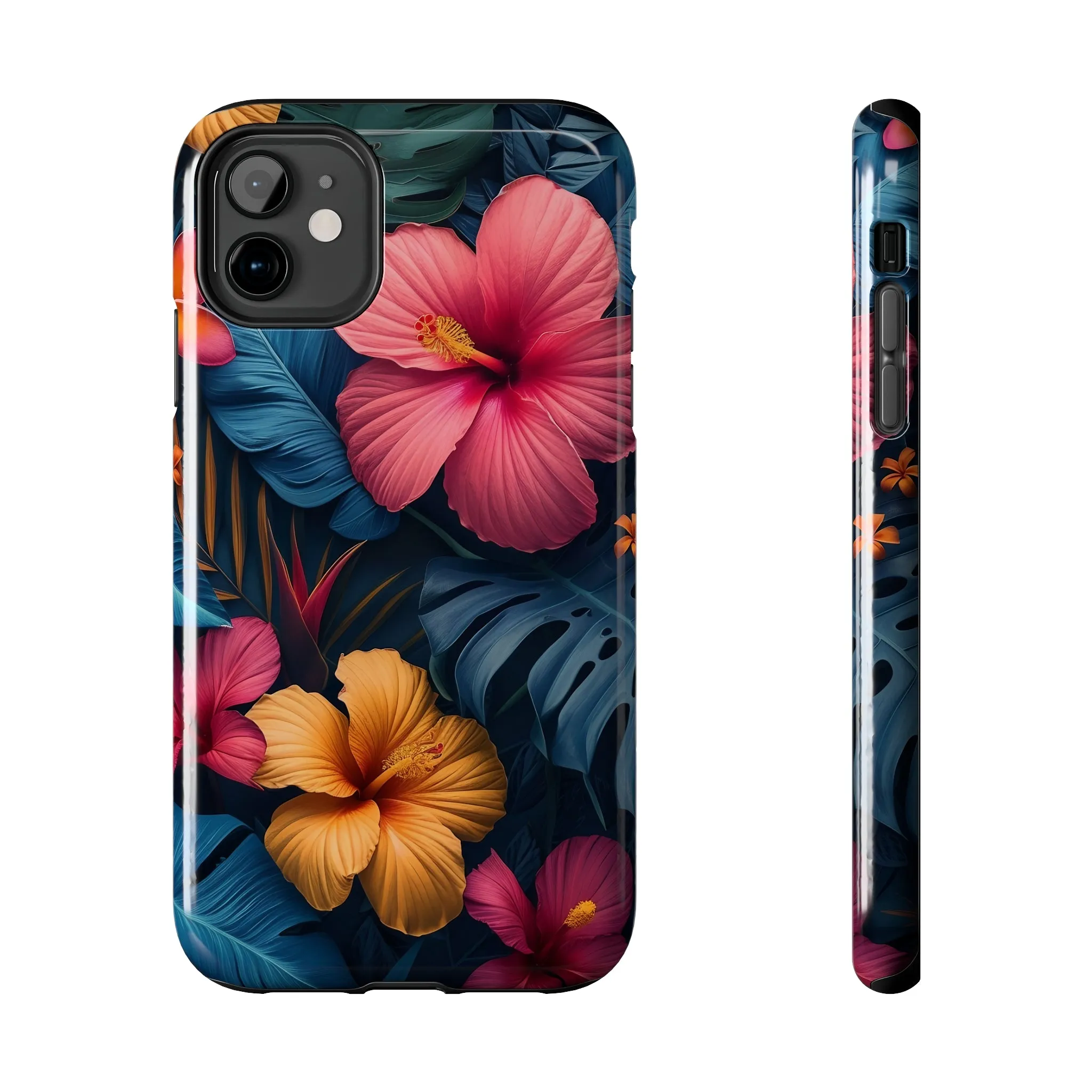 Jewel Tone Tropical Flowers Design Phone Case- Lightweight, Impact Resistant Cover for iPhone 6, 6s, 12, 13, 14, 15