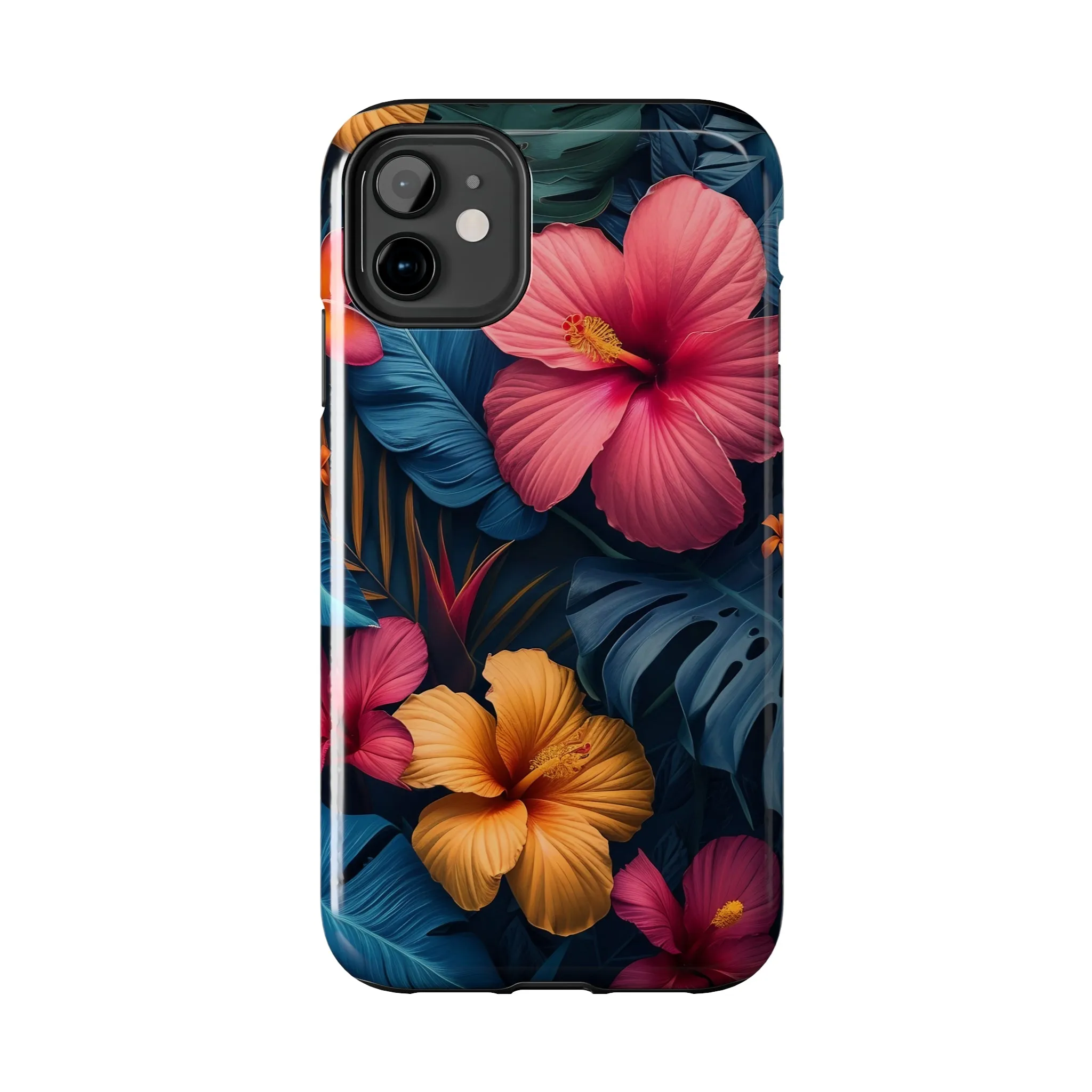 Jewel Tone Tropical Flowers Design Phone Case- Lightweight, Impact Resistant Cover for iPhone 6, 6s, 12, 13, 14, 15