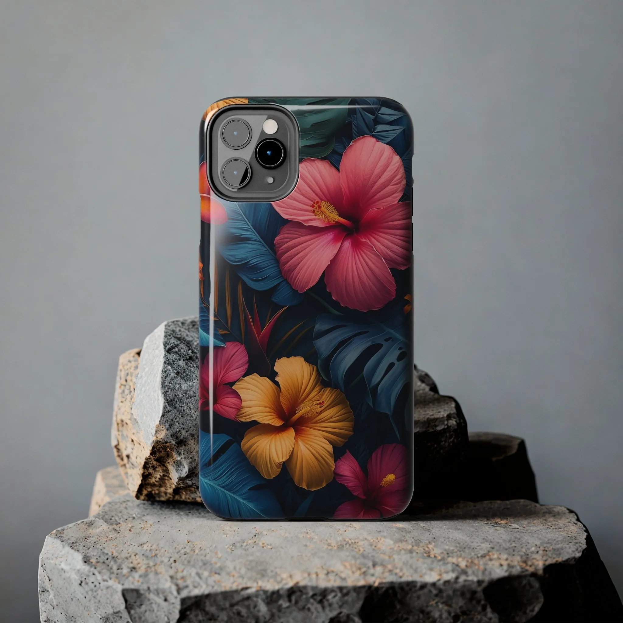 Jewel Tone Tropical Flowers Design Phone Case- Lightweight, Impact Resistant Cover for iPhone 6, 6s, 12, 13, 14, 15