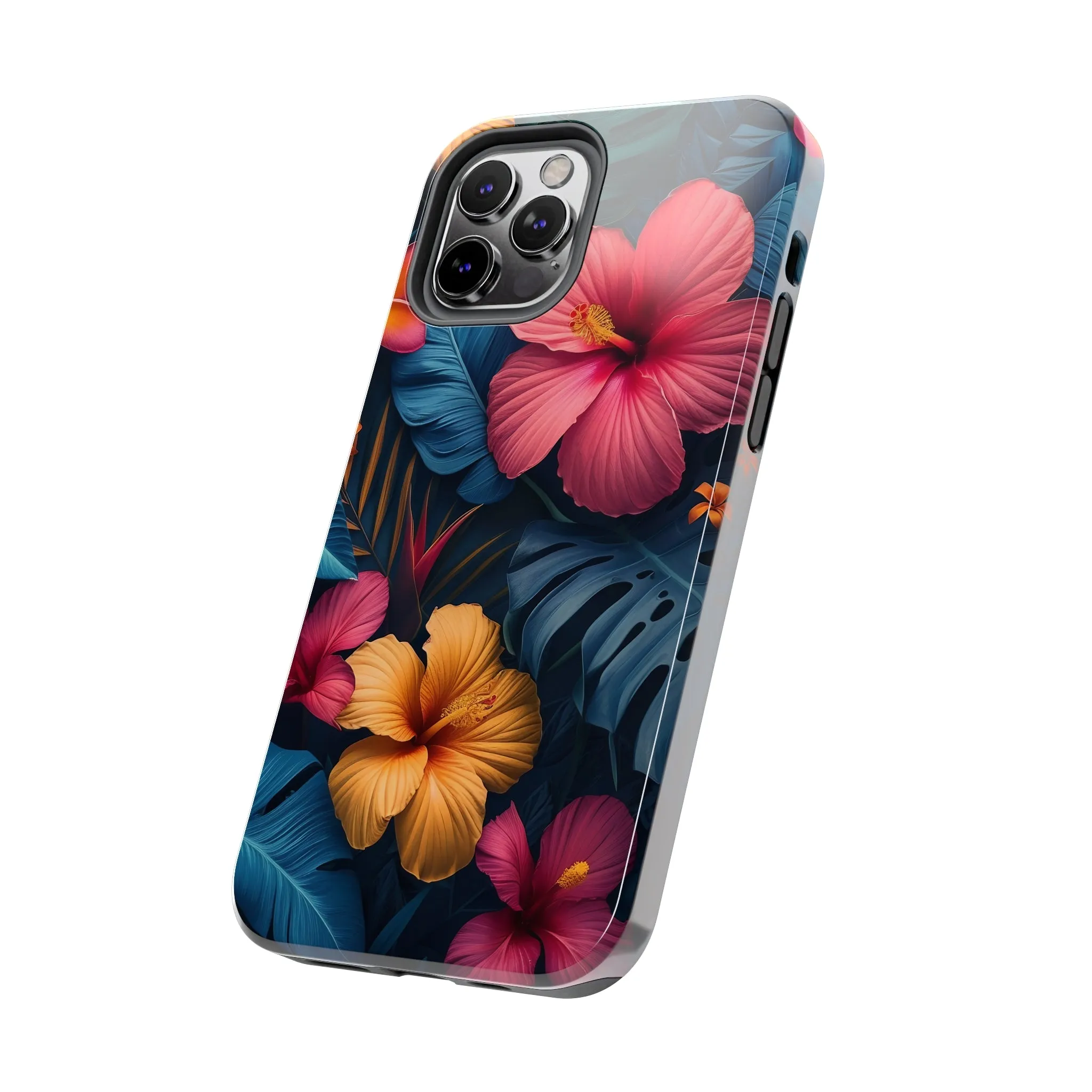 Jewel Tone Tropical Flowers Design Phone Case- Lightweight, Impact Resistant Cover for iPhone 6, 6s, 12, 13, 14, 15