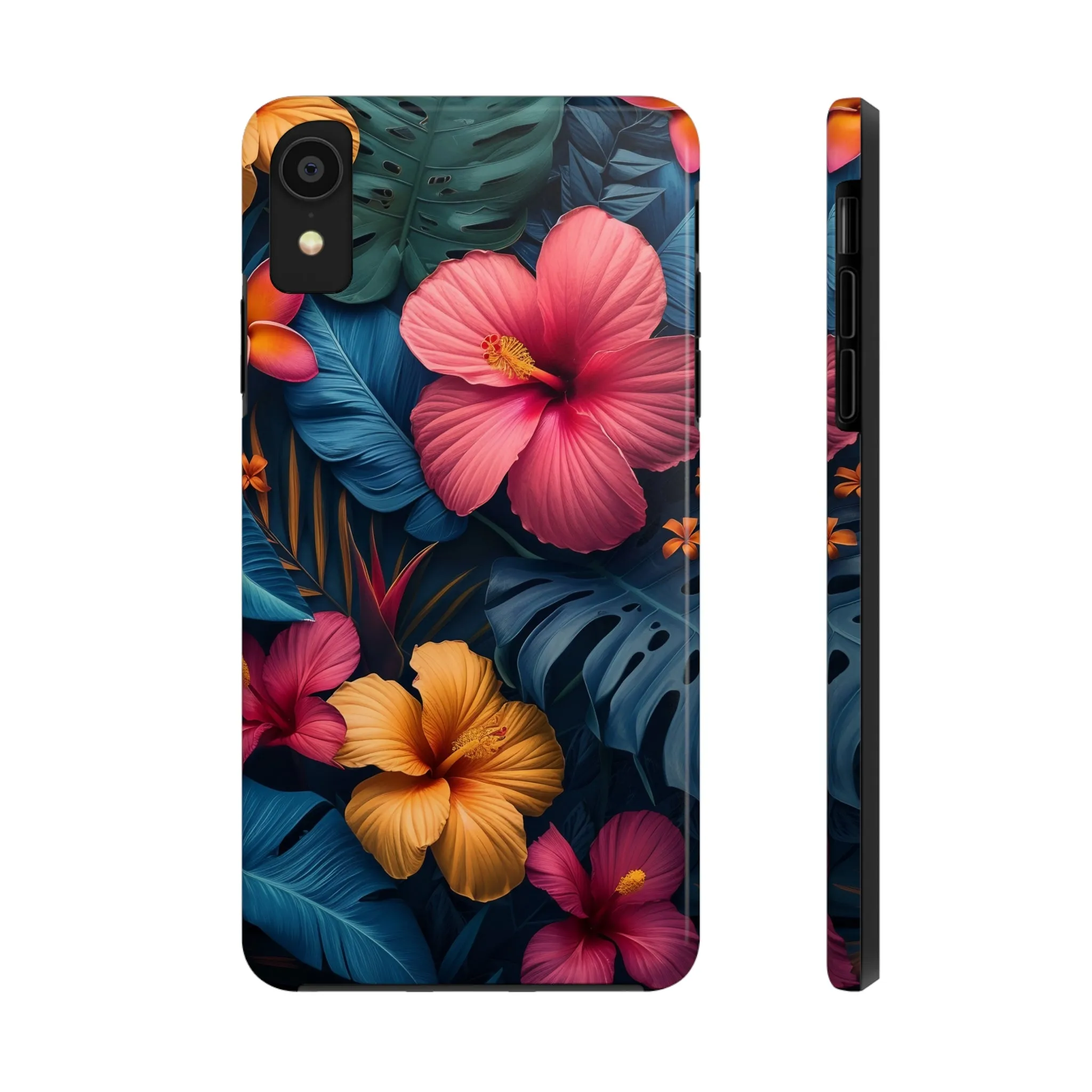 Jewel Tone Tropical Flowers Design Phone Case- Lightweight, Impact Resistant Cover for iPhone 6, 6s, 12, 13, 14, 15