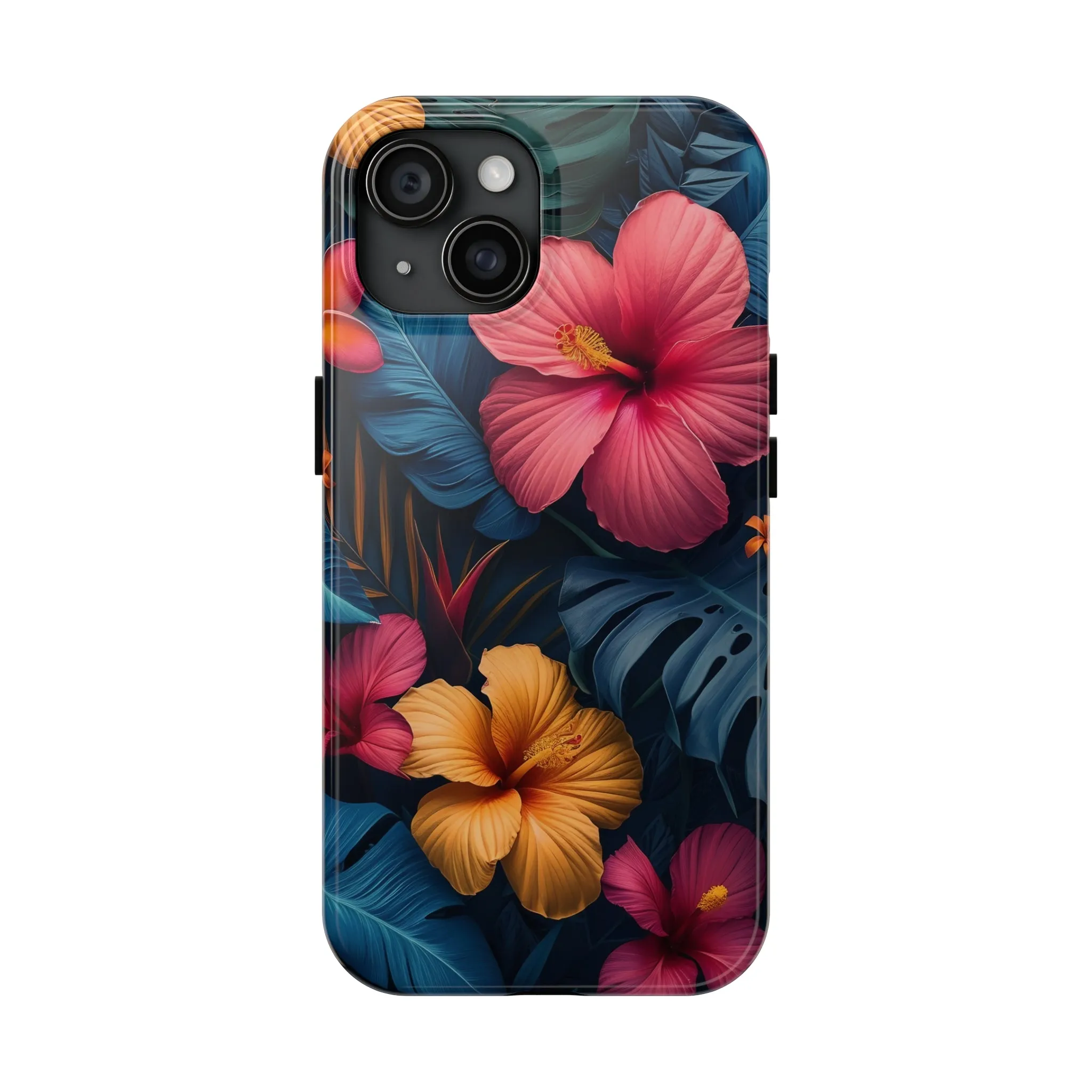 Jewel Tone Tropical Flowers Design Phone Case- Lightweight, Impact Resistant Cover for iPhone 6, 6s, 12, 13, 14, 15