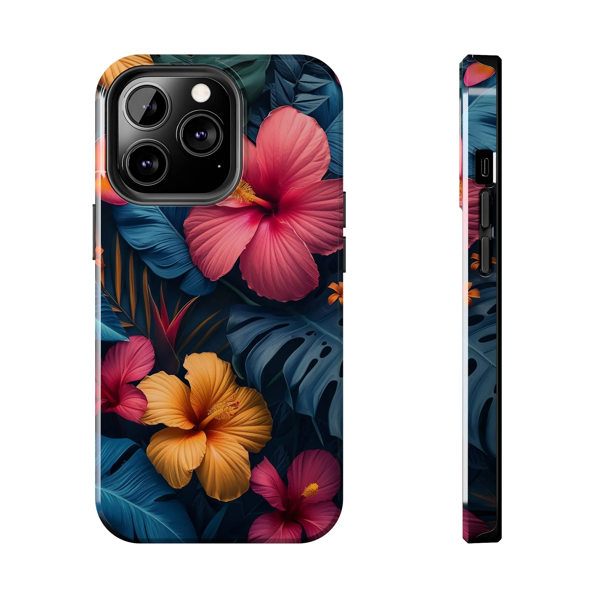 Jewel Tone Tropical Flowers Design Phone Case- Lightweight, Impact Resistant Cover for iPhone 6, 6s, 12, 13, 14, 15