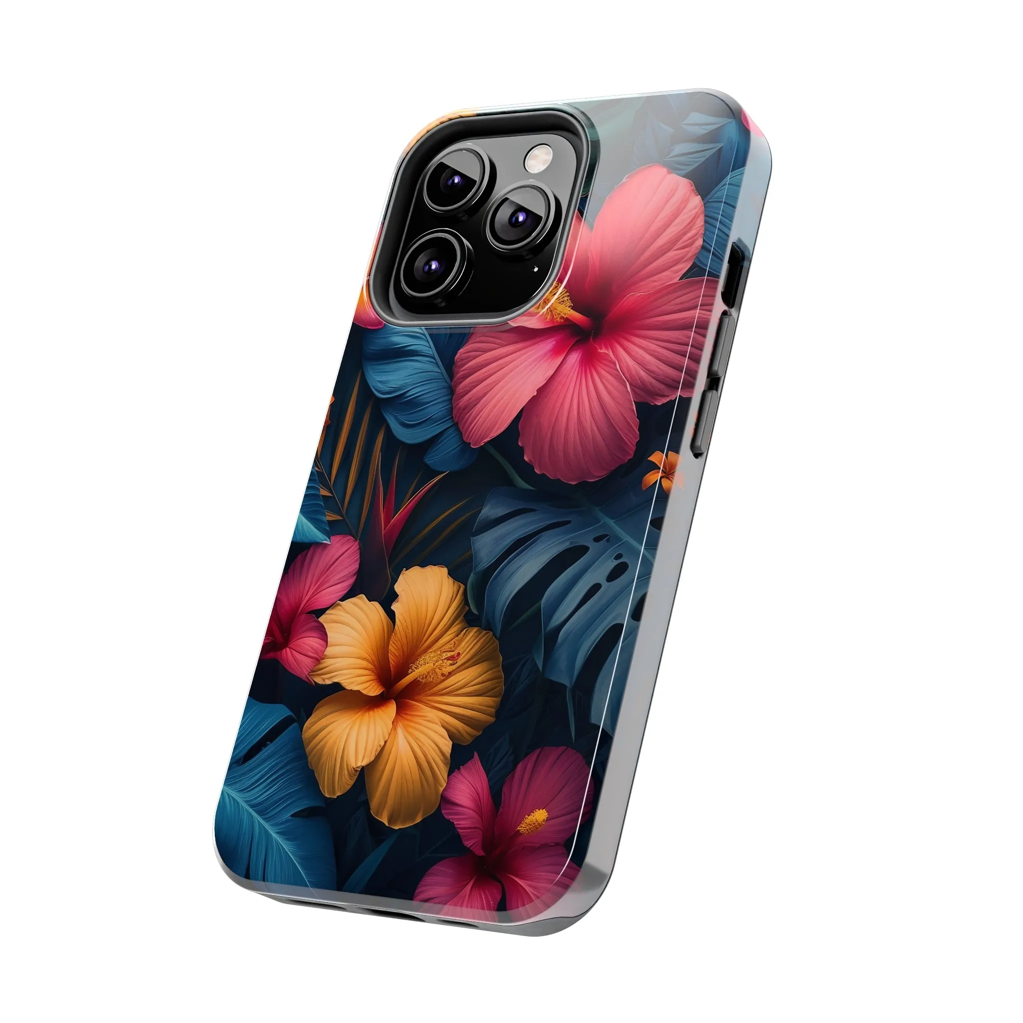 Jewel Tone Tropical Flowers Design Phone Case- Lightweight, Impact Resistant Cover for iPhone 6, 6s, 12, 13, 14, 15