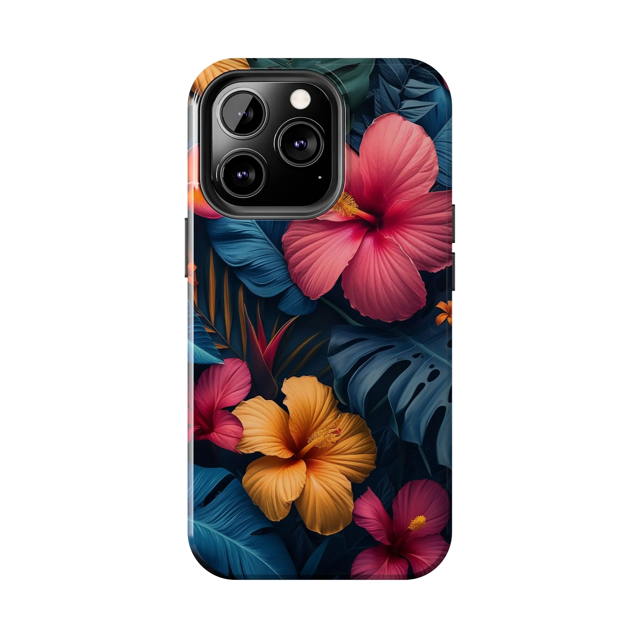 Jewel Tone Tropical Flowers Design Phone Case- Lightweight, Impact Resistant Cover for iPhone 6, 6s, 12, 13, 14, 15