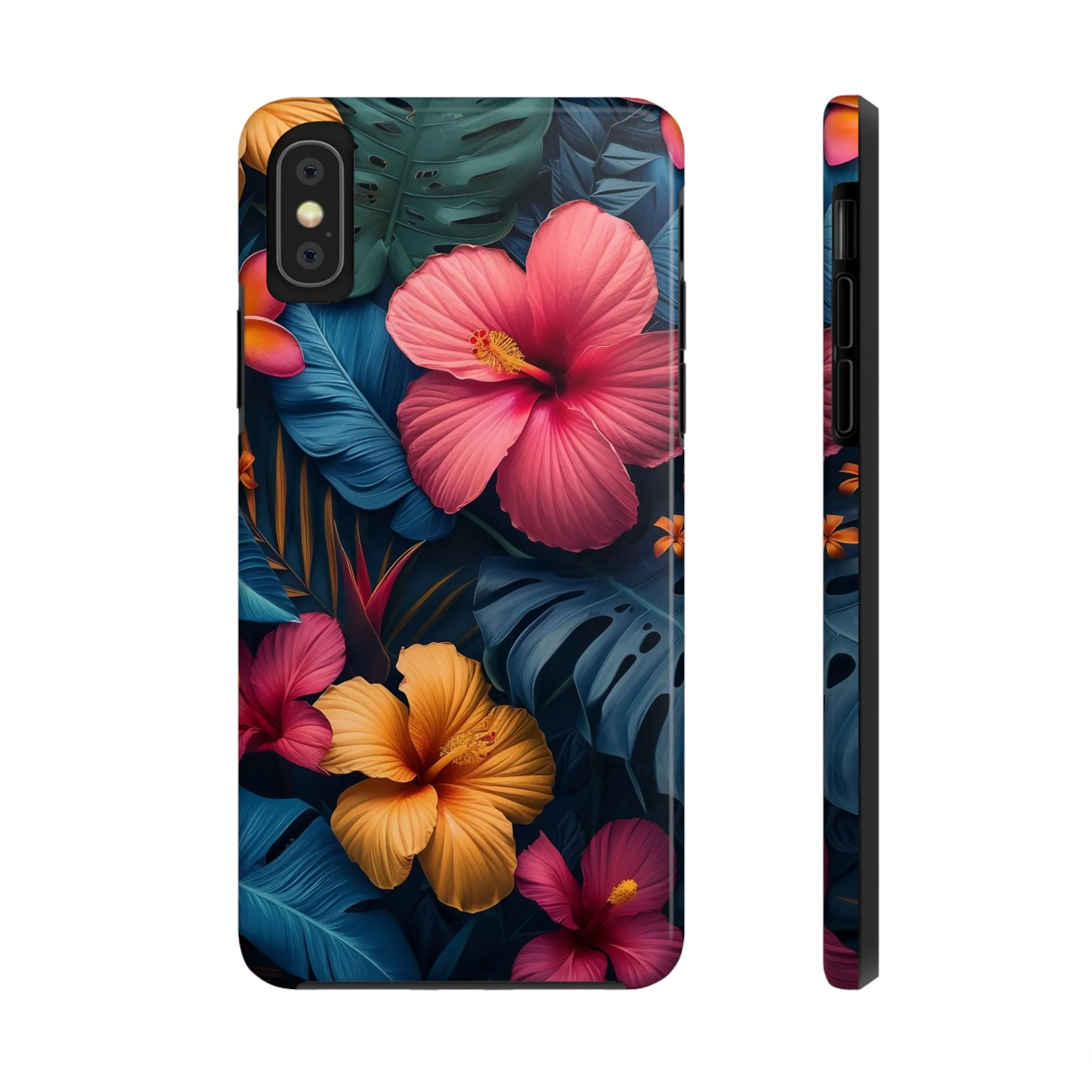 Jewel Tone Tropical Flowers Design Phone Case- Lightweight, Impact Resistant Cover for iPhone 6, 6s, 12, 13, 14, 15