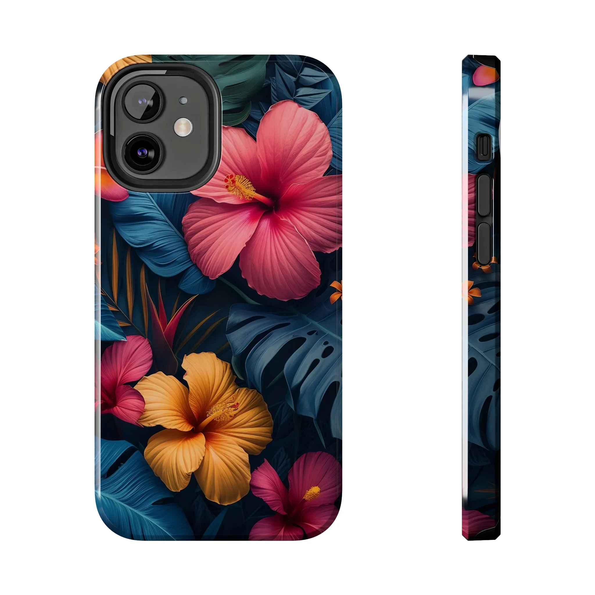 Jewel Tone Tropical Flowers Design Phone Case- Lightweight, Impact Resistant Cover for iPhone 6, 6s, 12, 13, 14, 15