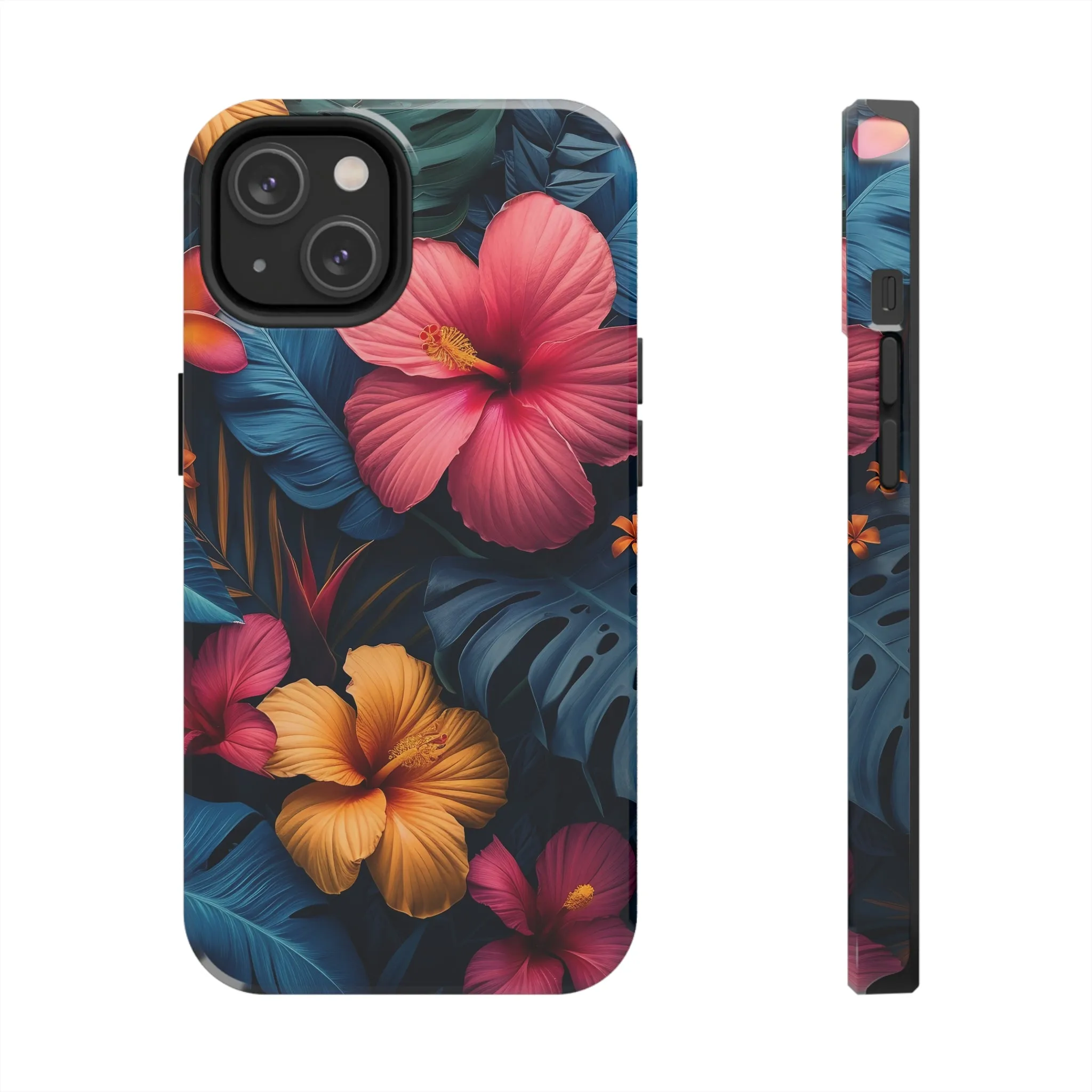 Jewel Tone Tropical Flowers Design Phone Case- Lightweight, Impact Resistant Cover for iPhone 6, 6s, 12, 13, 14, 15