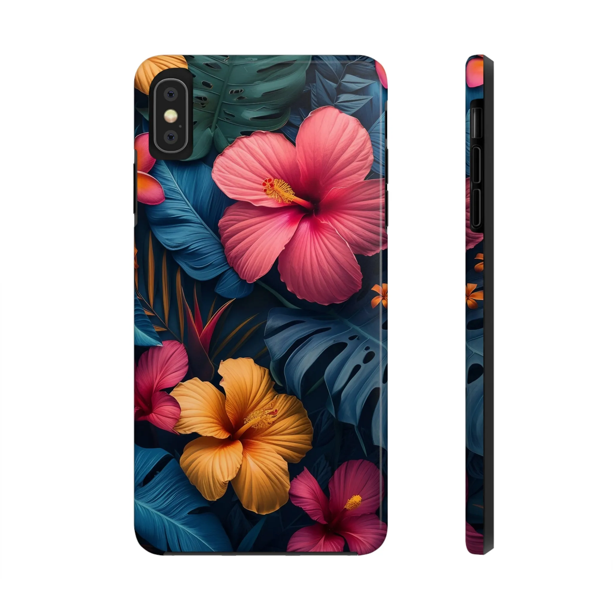 Jewel Tone Tropical Flowers Design Phone Case- Lightweight, Impact Resistant Cover for iPhone 6, 6s, 12, 13, 14, 15