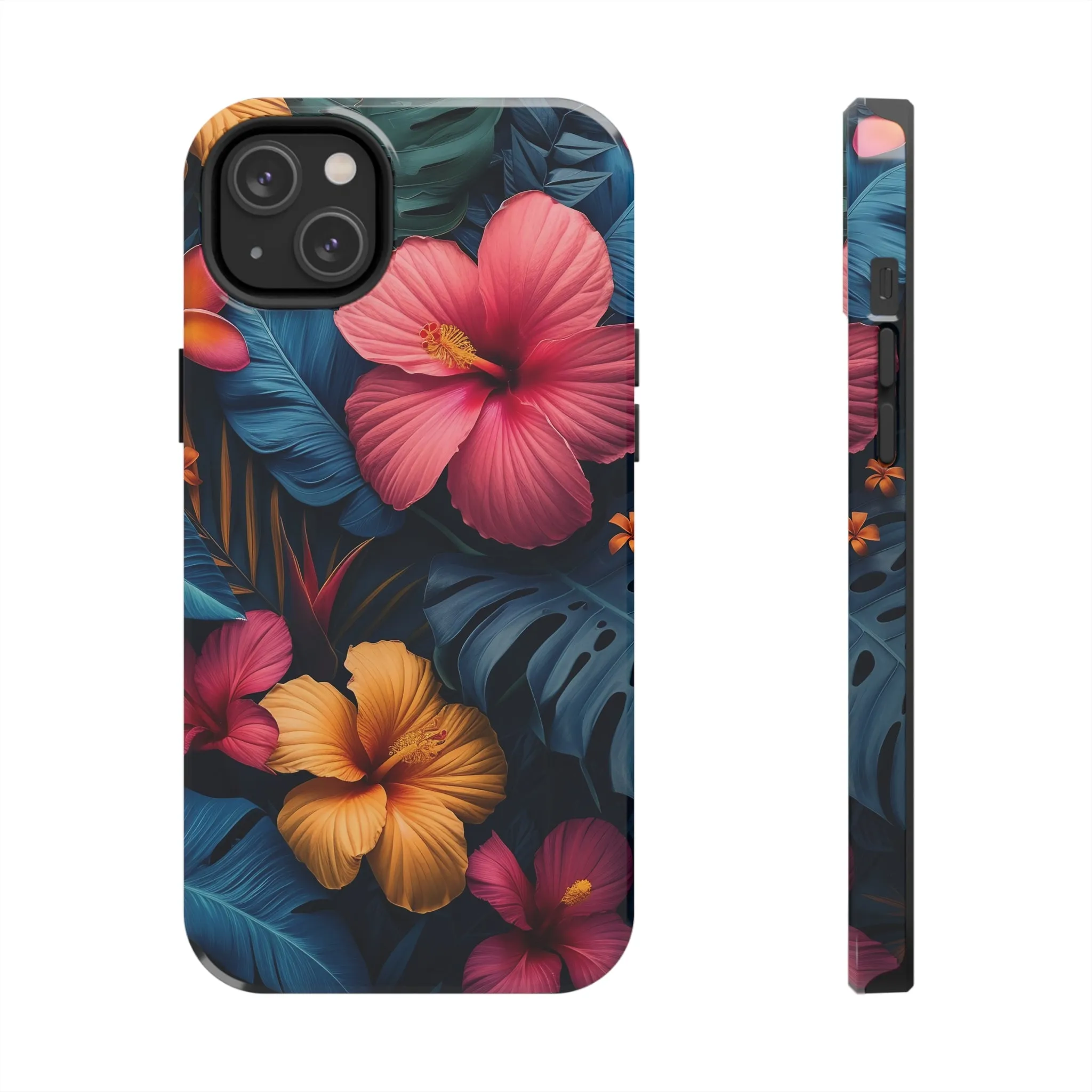 Jewel Tone Tropical Flowers Design Phone Case- Lightweight, Impact Resistant Cover for iPhone 6, 6s, 12, 13, 14, 15