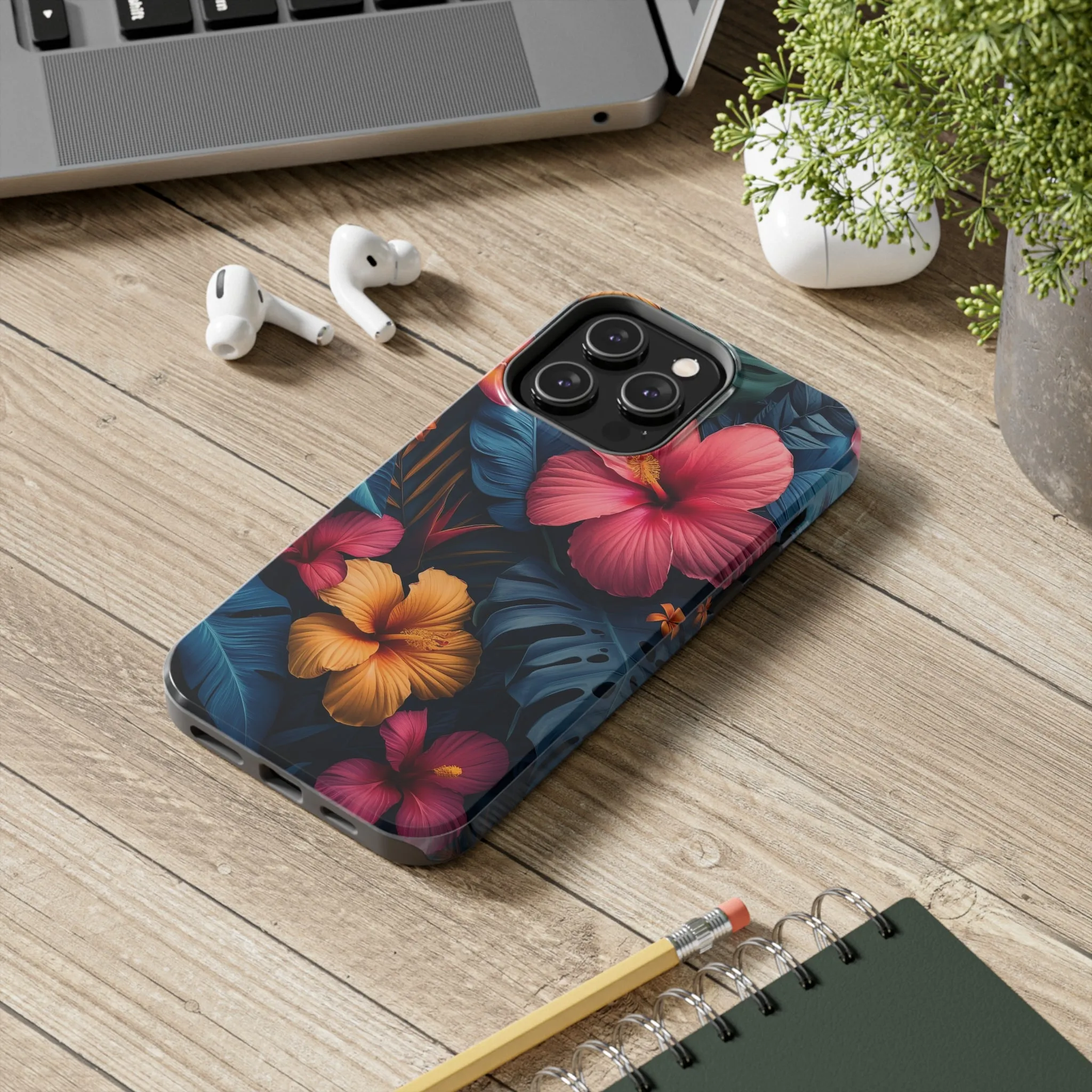 Jewel Tone Tropical Flowers Design Phone Case- Lightweight, Impact Resistant Cover for iPhone 6, 6s, 12, 13, 14, 15