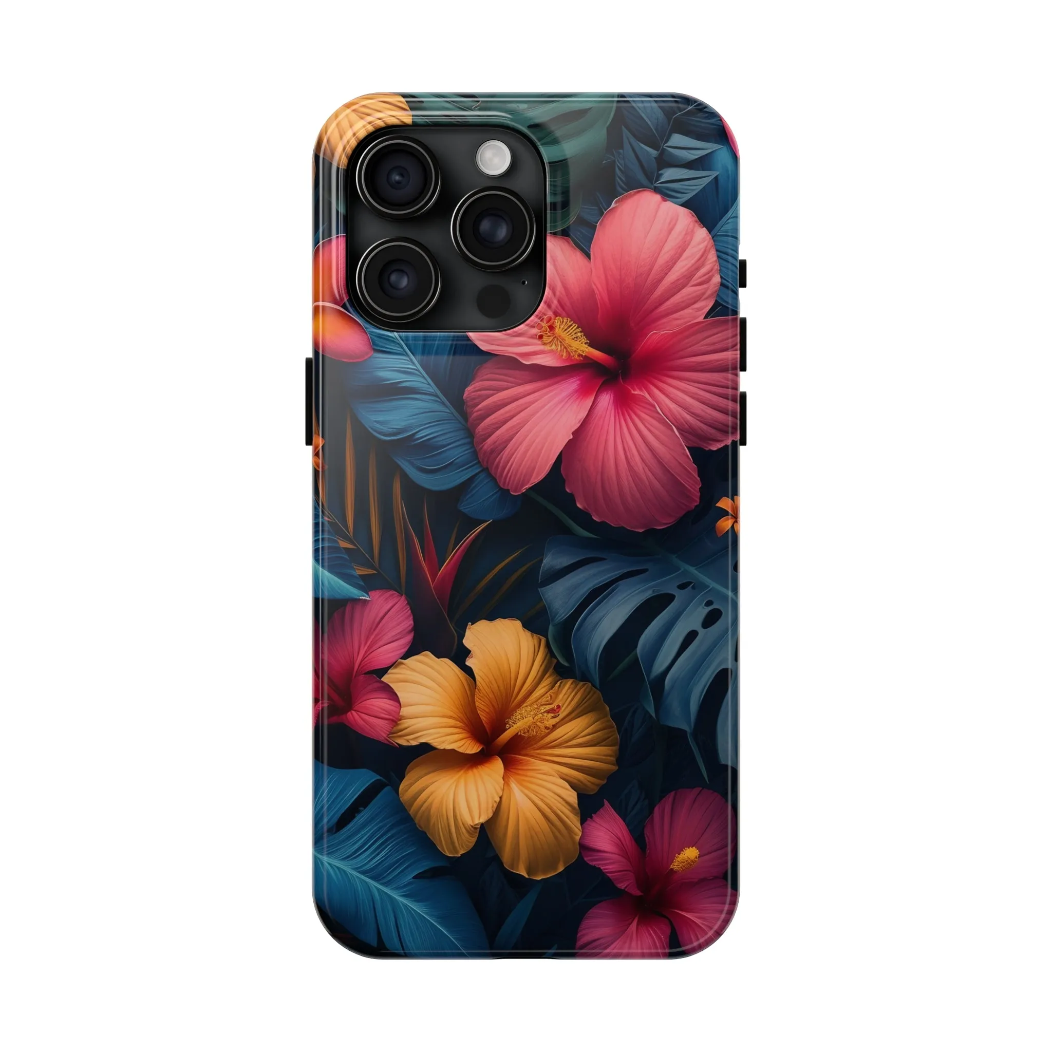 Jewel Tone Tropical Flowers Design Phone Case- Lightweight, Impact Resistant Cover for iPhone 6, 6s, 12, 13, 14, 15