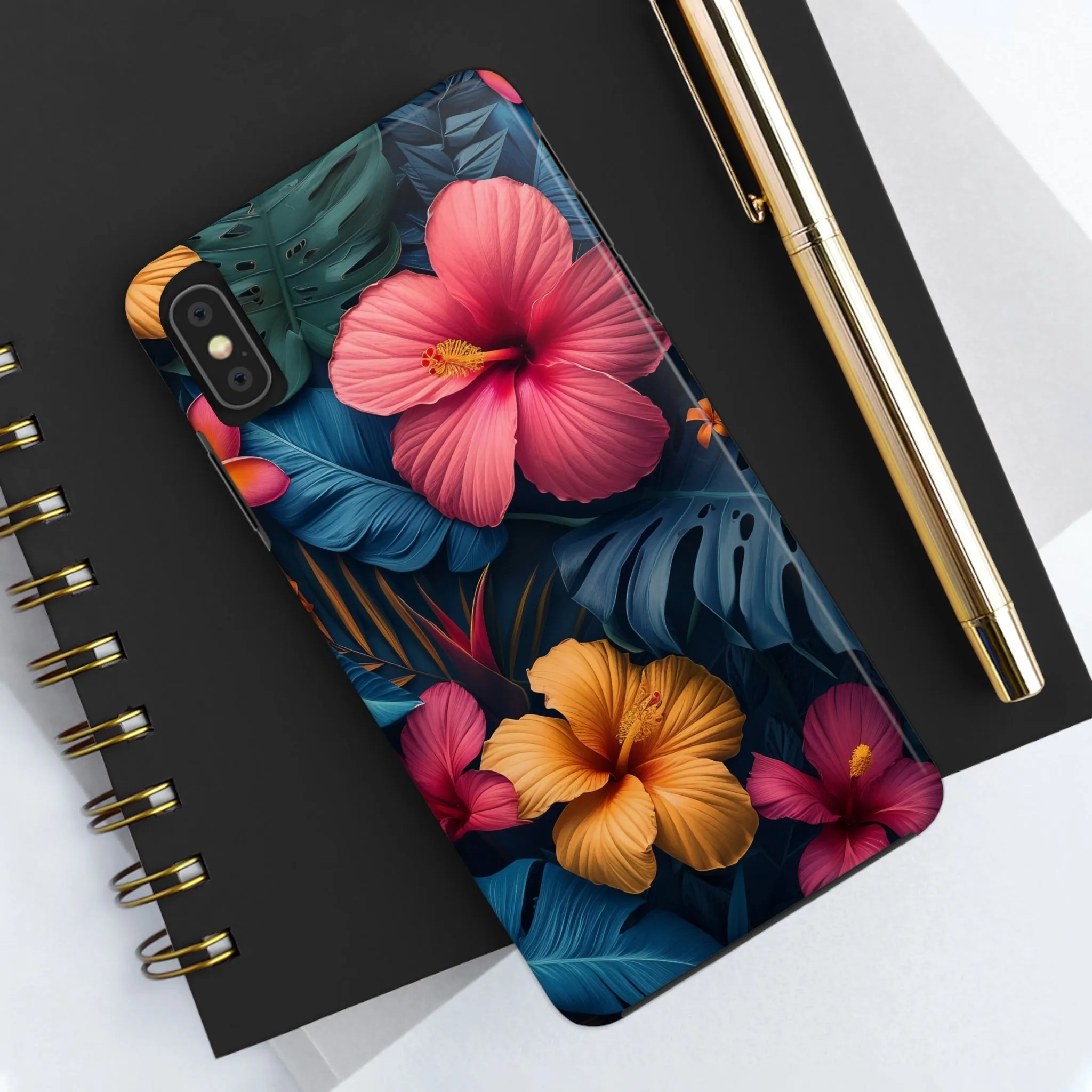 Jewel Tone Tropical Flowers Design Phone Case- Lightweight, Impact Resistant Cover for iPhone 6, 6s, 12, 13, 14, 15