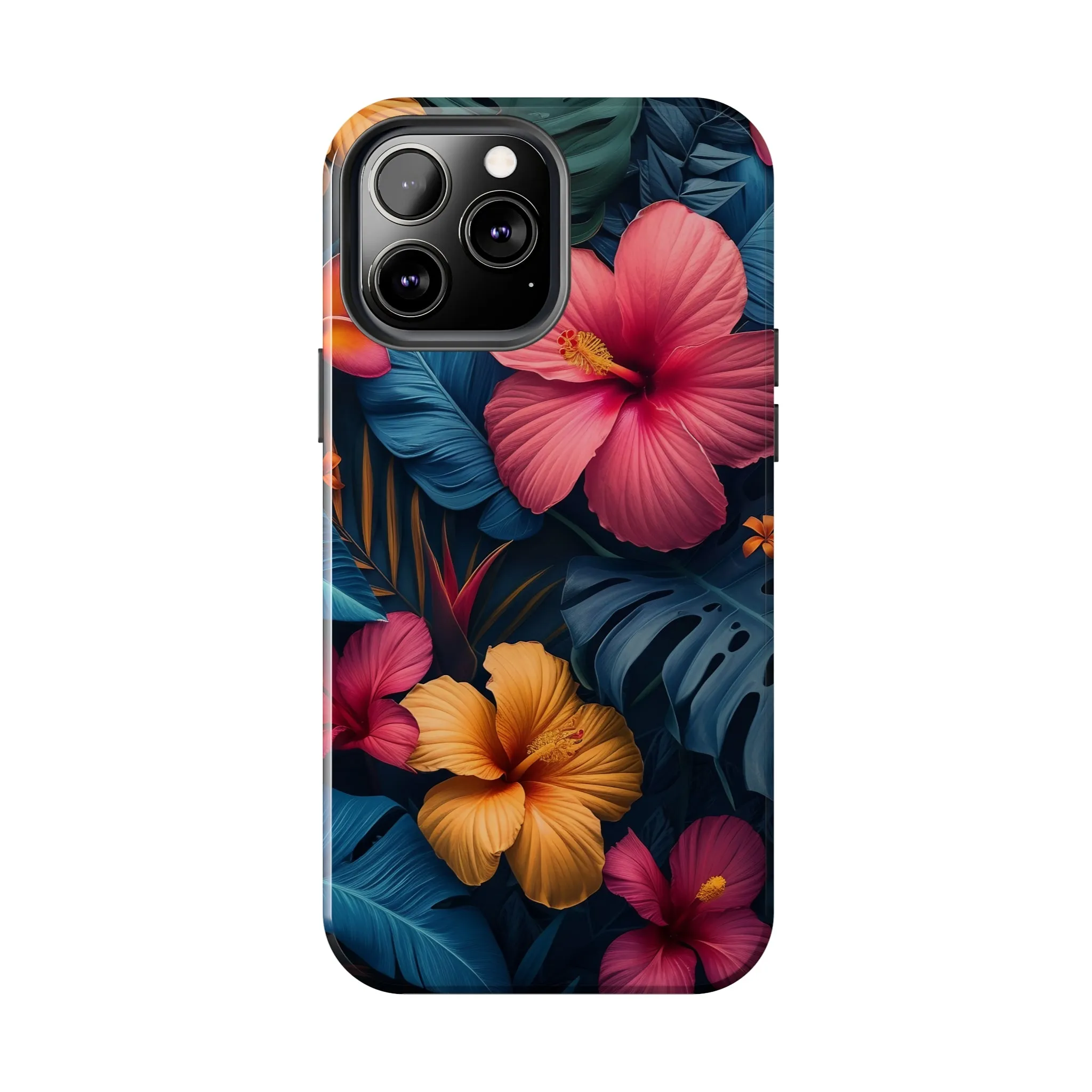 Jewel Tone Tropical Flowers Design Phone Case- Lightweight, Impact Resistant Cover for iPhone 6, 6s, 12, 13, 14, 15