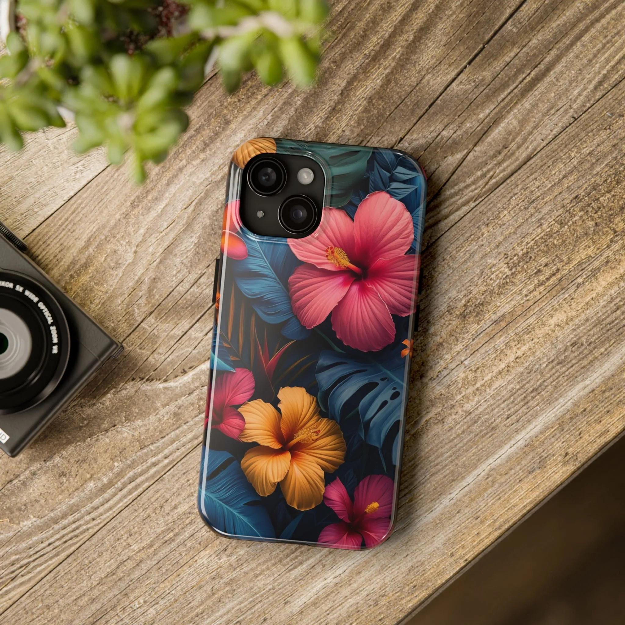 Jewel Tone Tropical Flowers Design Phone Case- Lightweight, Impact Resistant Cover for iPhone 6, 6s, 12, 13, 14, 15